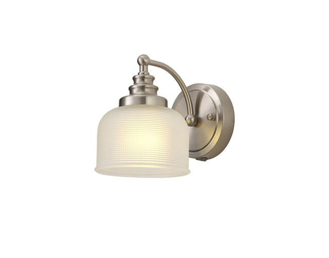 Gray Switched Wall Light, 1 x E27 Satin Nickel/Frosted Glass