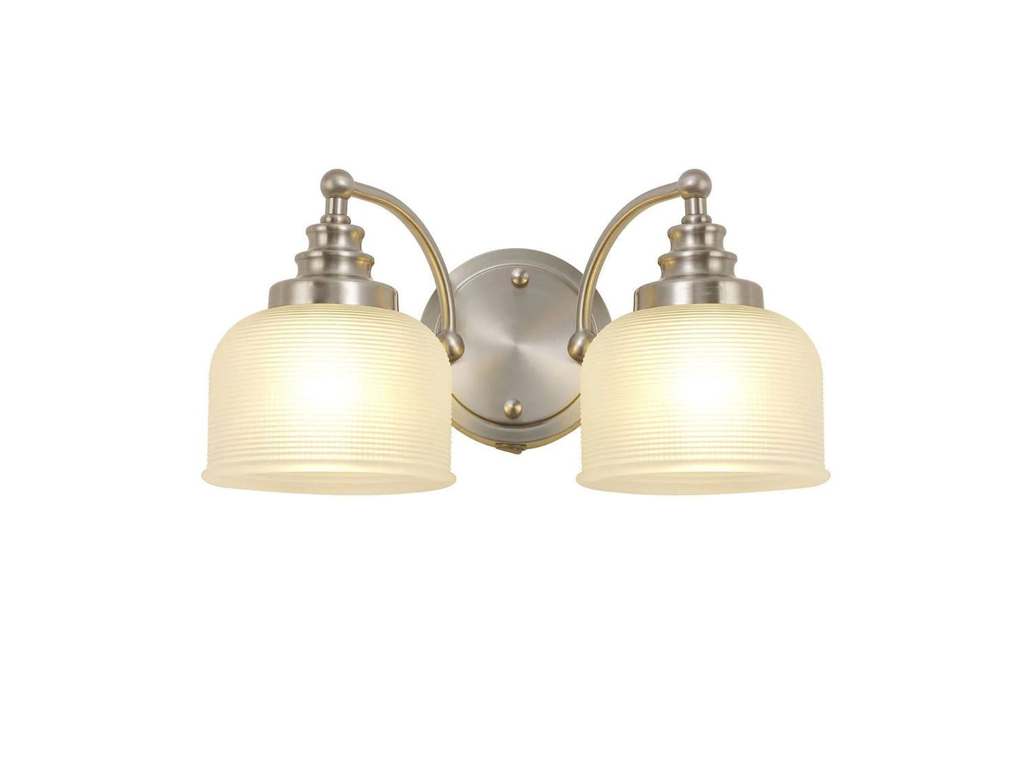 Gray Switched Double Wall Light, 2 x E27 Satin Nickel/Frosted Glass