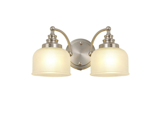 Gray Switched Double Wall Light, 2 x E27 Satin Nickel/Frosted Glass