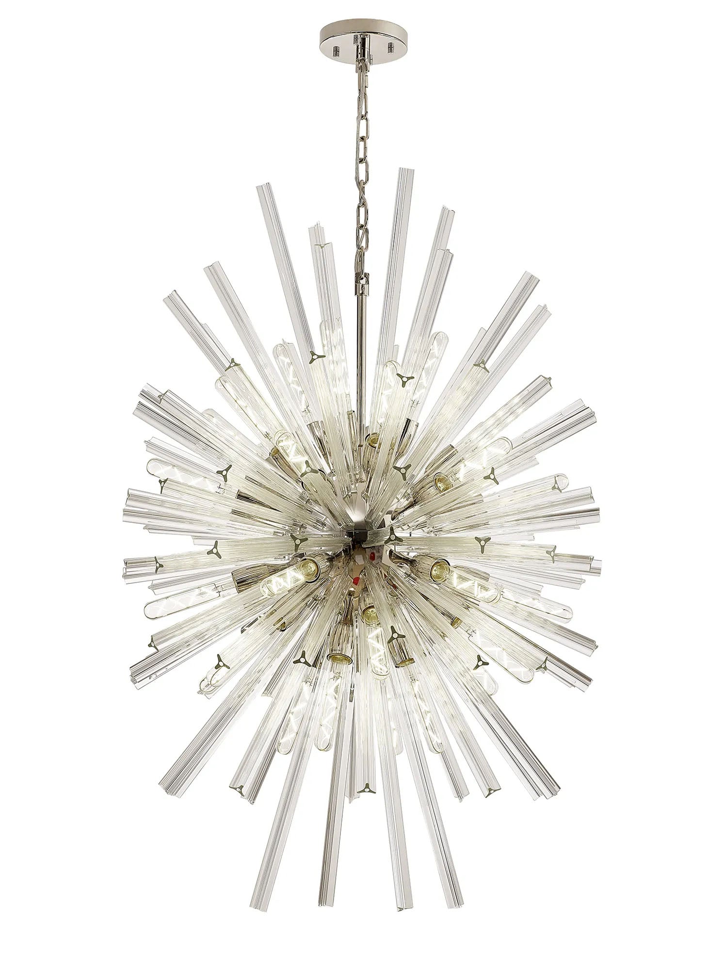 Harris 32 x E27, Vertical Oval Pendant Polished Nickel/Clear Glass