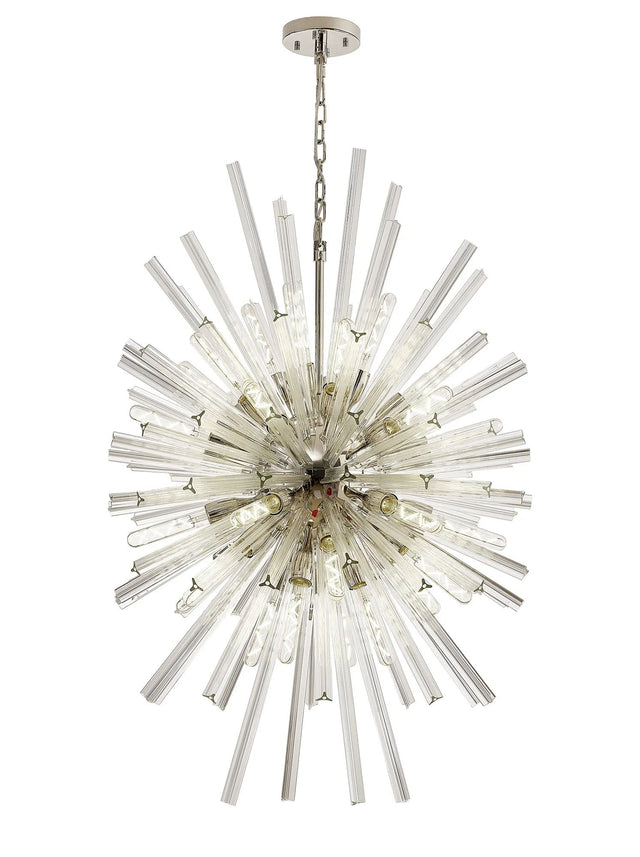 Harris 32 x E27, Vertical Oval Pendant Polished Nickel/Clear Glass