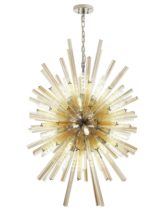 Harris 32 x E27, Vertical Oval Pendant Polished Nickel/Champagne Glass