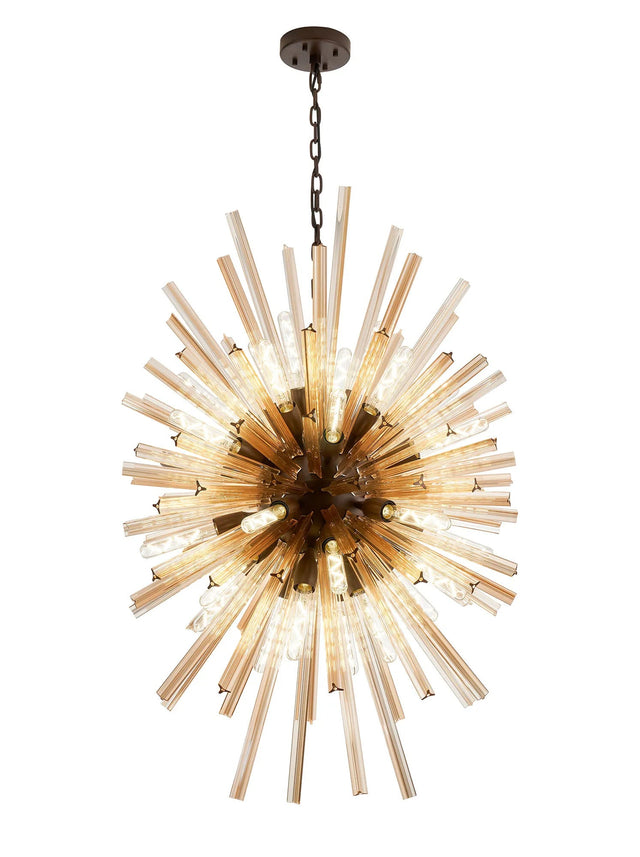 Harris 32 x E27, Vertical Oval Pendant Brown Oxide/Champagne Glass