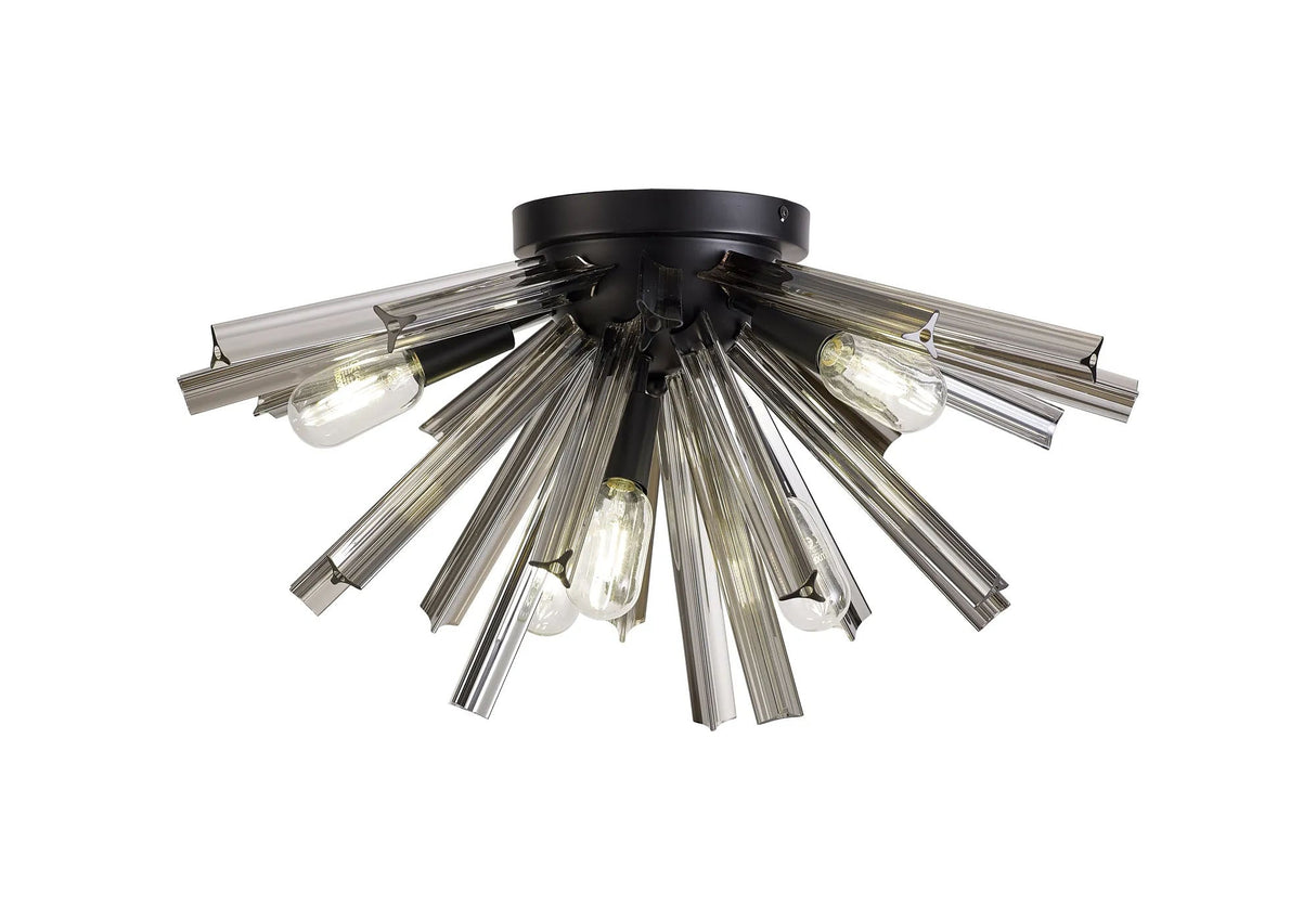 Harris 6 x E14, Semi Flush Matt Black/Smoke Glass
