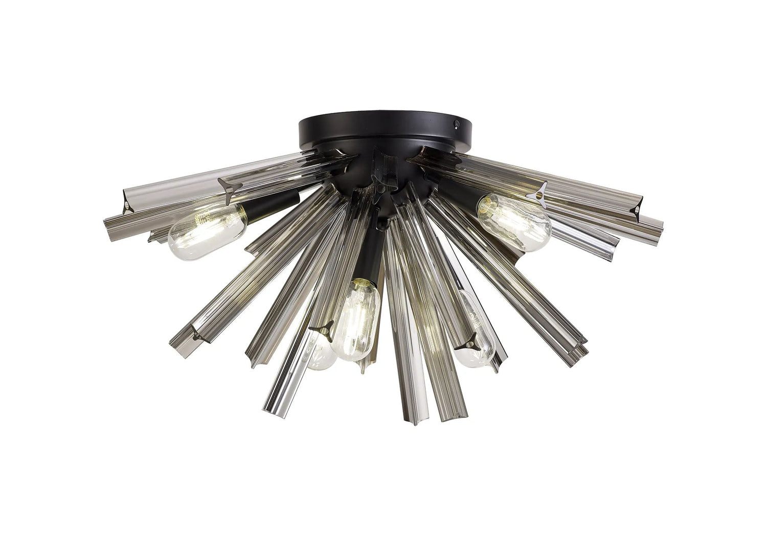 Harris 6 x E14, Semi Flush Matt Black/Smoke Glass