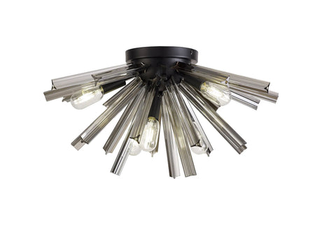 Harris 6 x E14, Semi Flush Matt Black/Smoke Glass