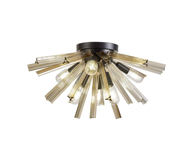 Harris 6 x E14, Semi Flush Matt Black/Champagne Gold Glass