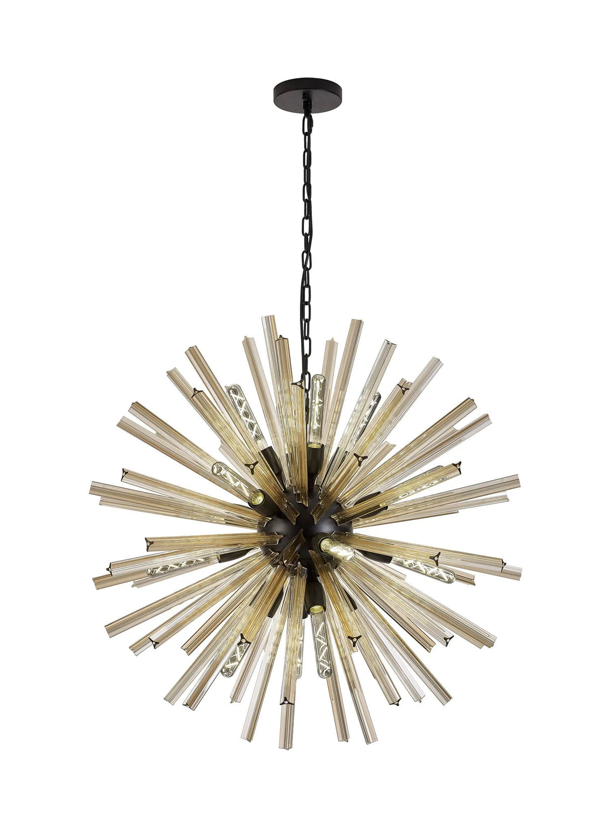 Harris 16 x E27, Round Pendant Matt Black/Champagne Gold Glass