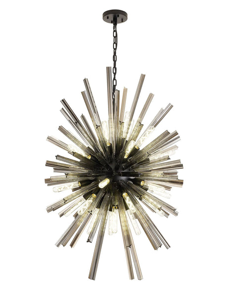 Harris 32 x E27, Vertical Oval Pendant Matt Black/Smoke Glass