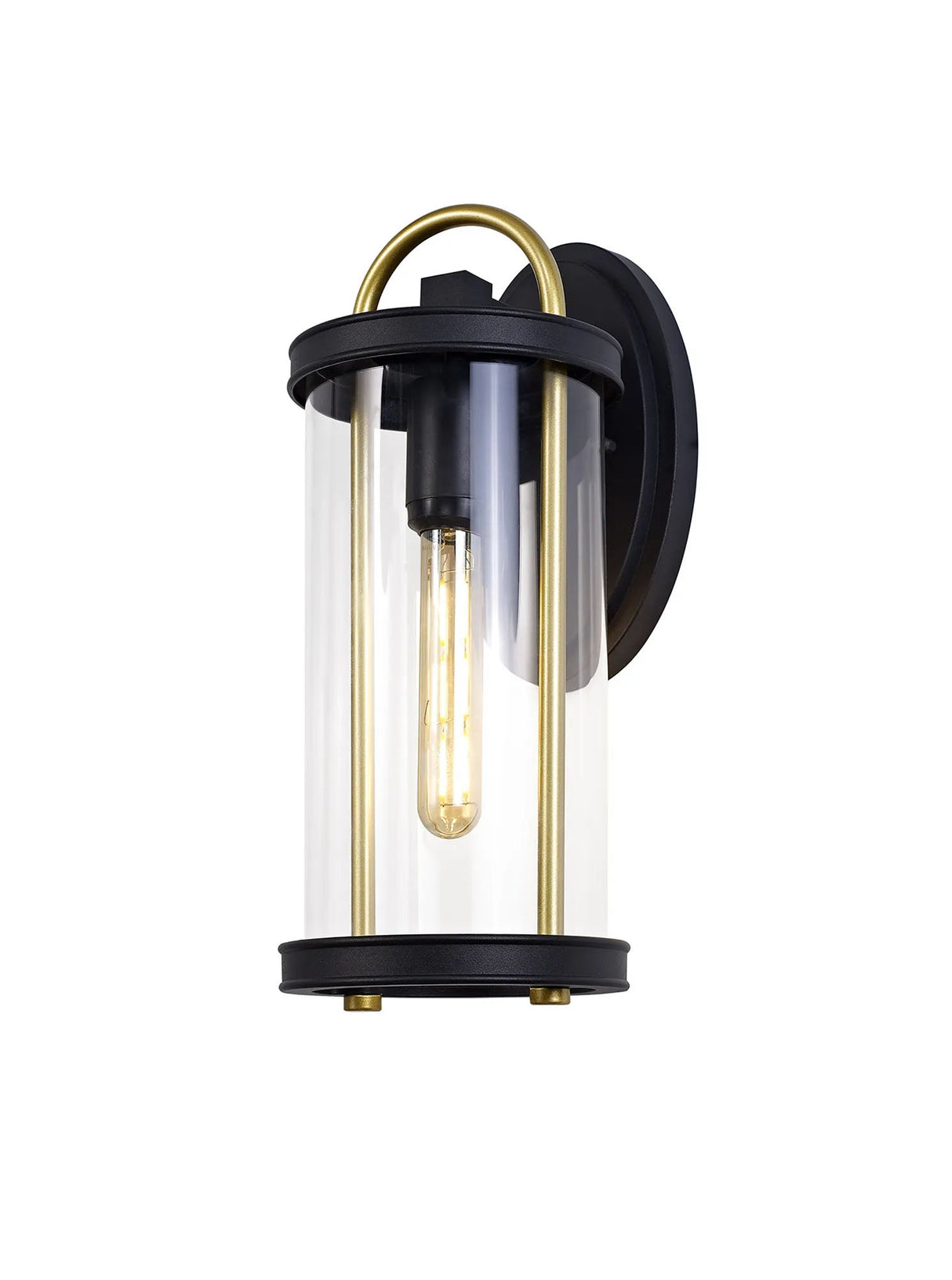 Hawke Large Wall Lamp, 1 x E27, Black & Gold/Clear Glass, IP54