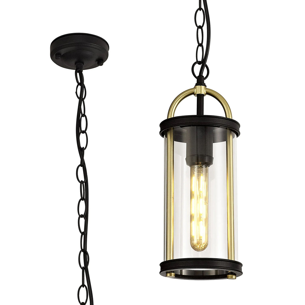 Hawke Pendant, 1 x E27, Black & Gold/Clear Glass, IP54