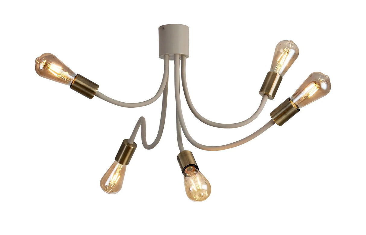 Hawkes Flexible Ceiling 5 x E27 Beige/Antique Brass