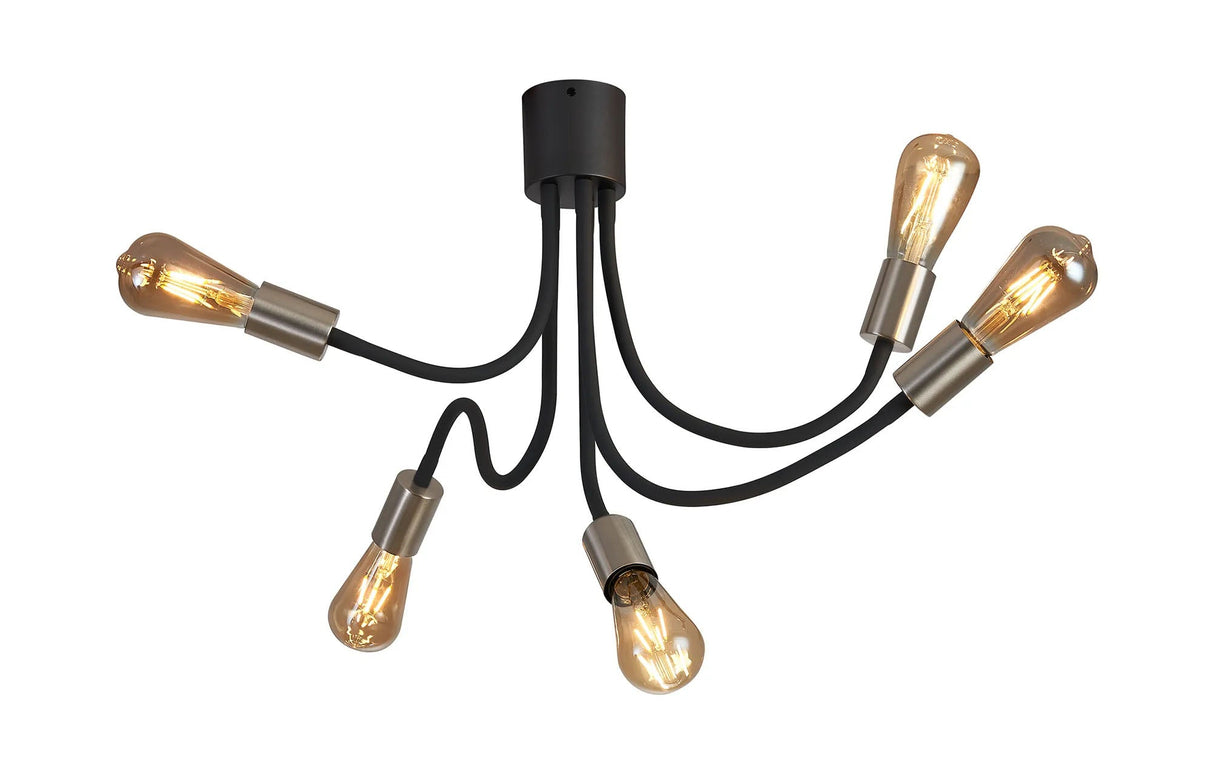 Hawkes Flexible Ceiling 5 x E27 Dark Grey/Satin Nickel