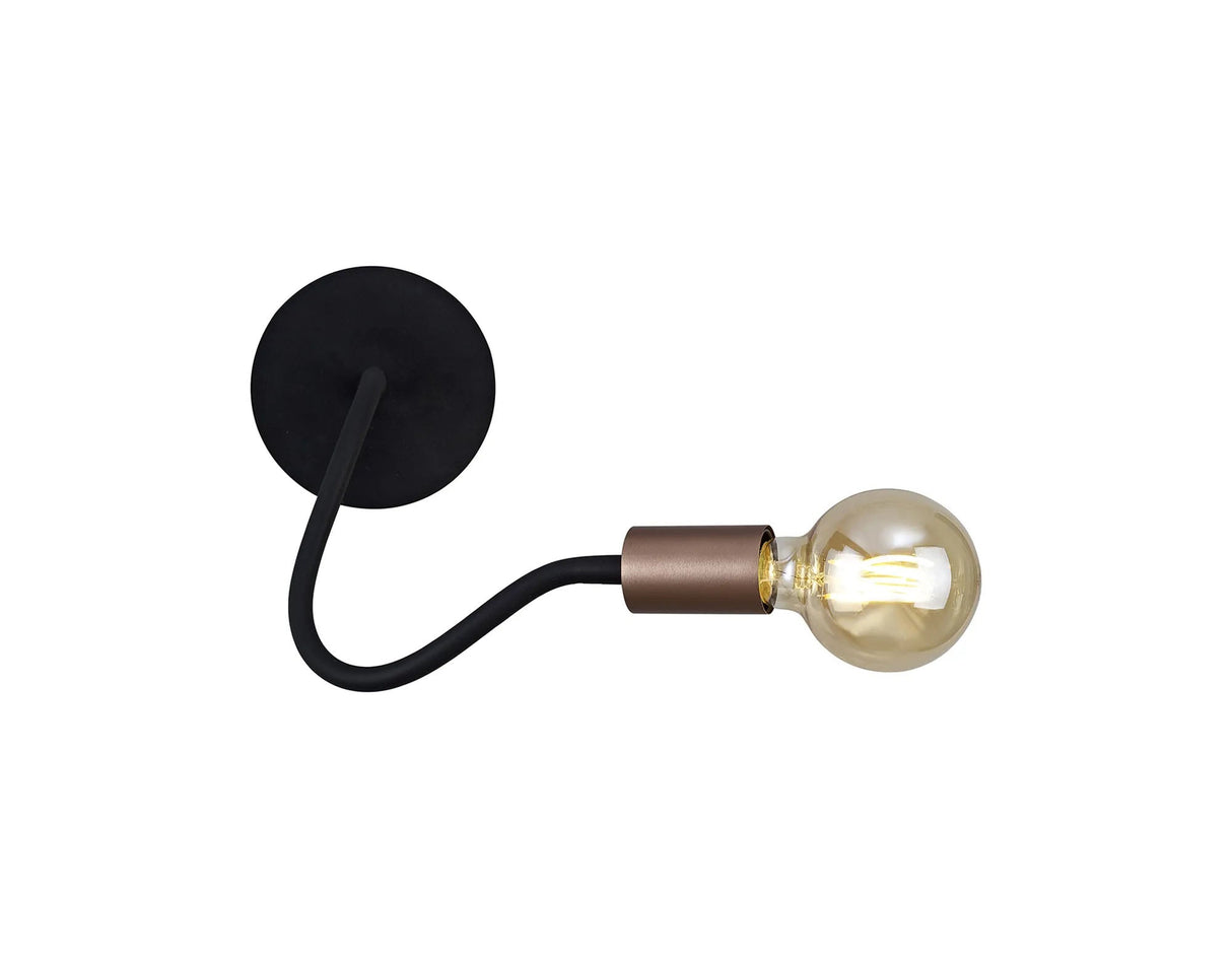 Hawkes Flexible Switched Wall Lamp, 1 x E27, Satin Black/Brushed Copper