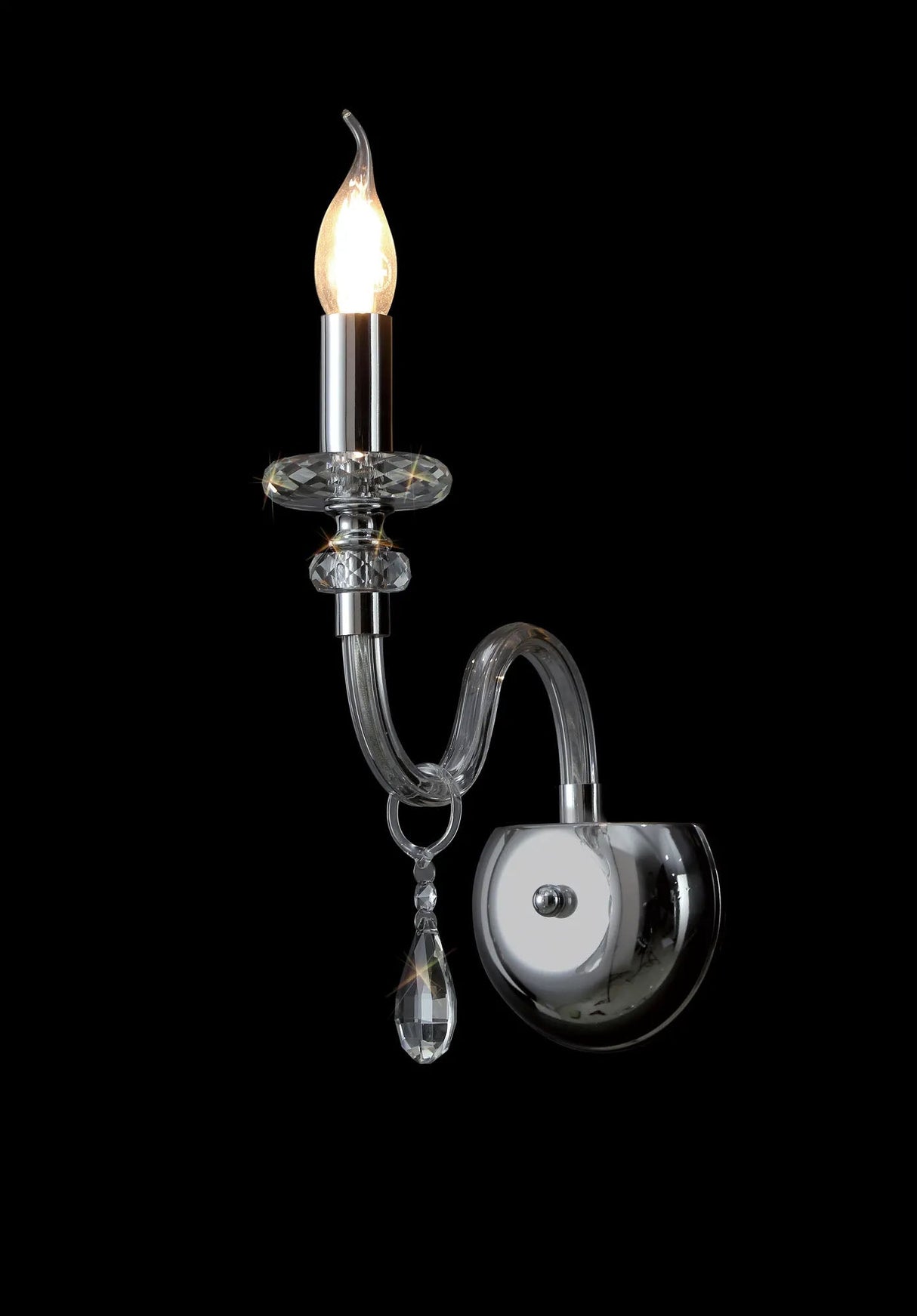 Hawley Wall Lamp, 1 x E14, Polished Chrome/Clear Glass/Crystal