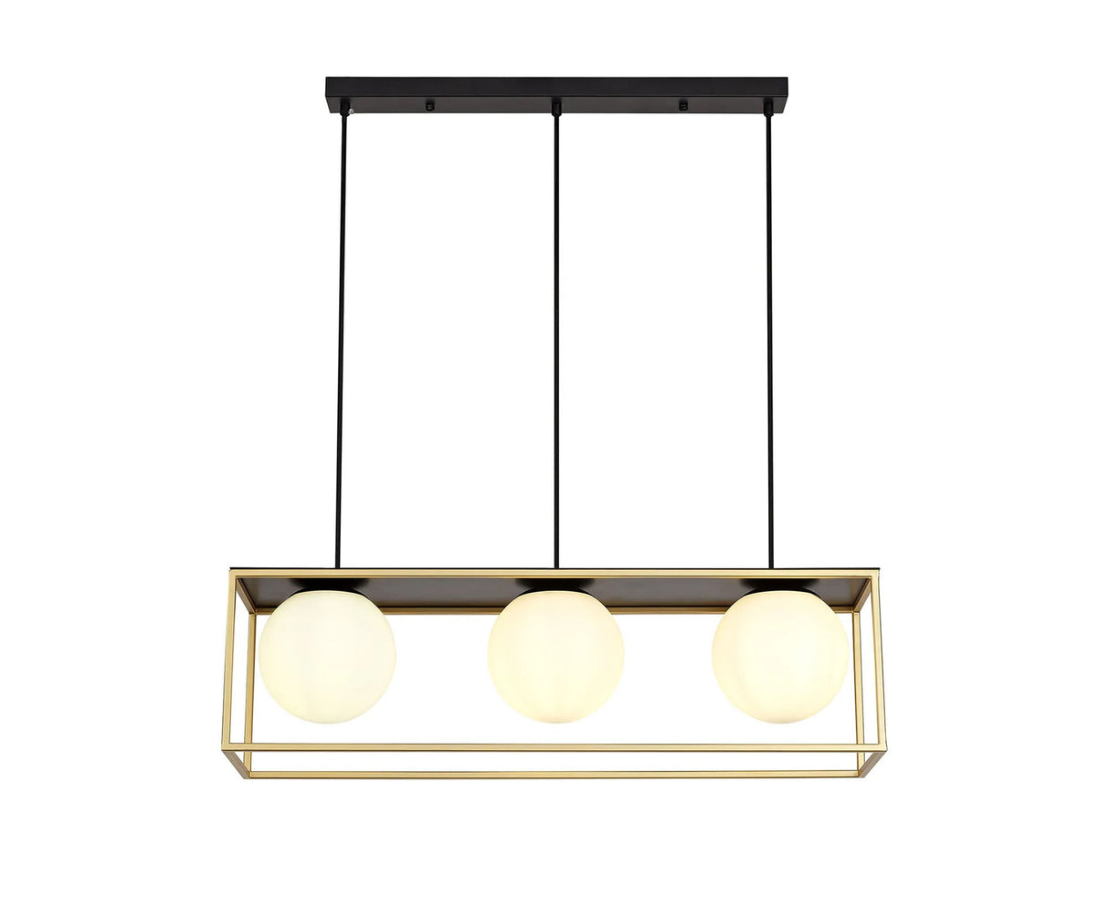 Heslop Linear Pendant, 3 Light Adjustable E14, Matt Black/Painted Gold