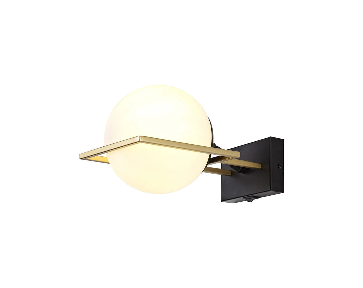Heslop Wall Lamp Switched, 1 x E14, Matt Black/Polished Gold