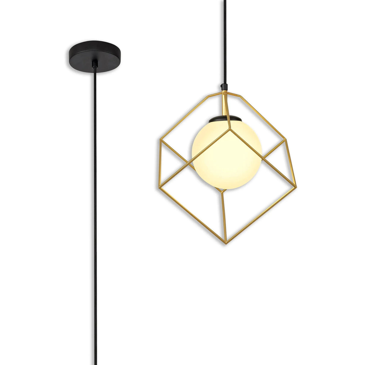 Heslop Single Pendant, 1 Light Adjustable E14, Matt Black/Painted Gold