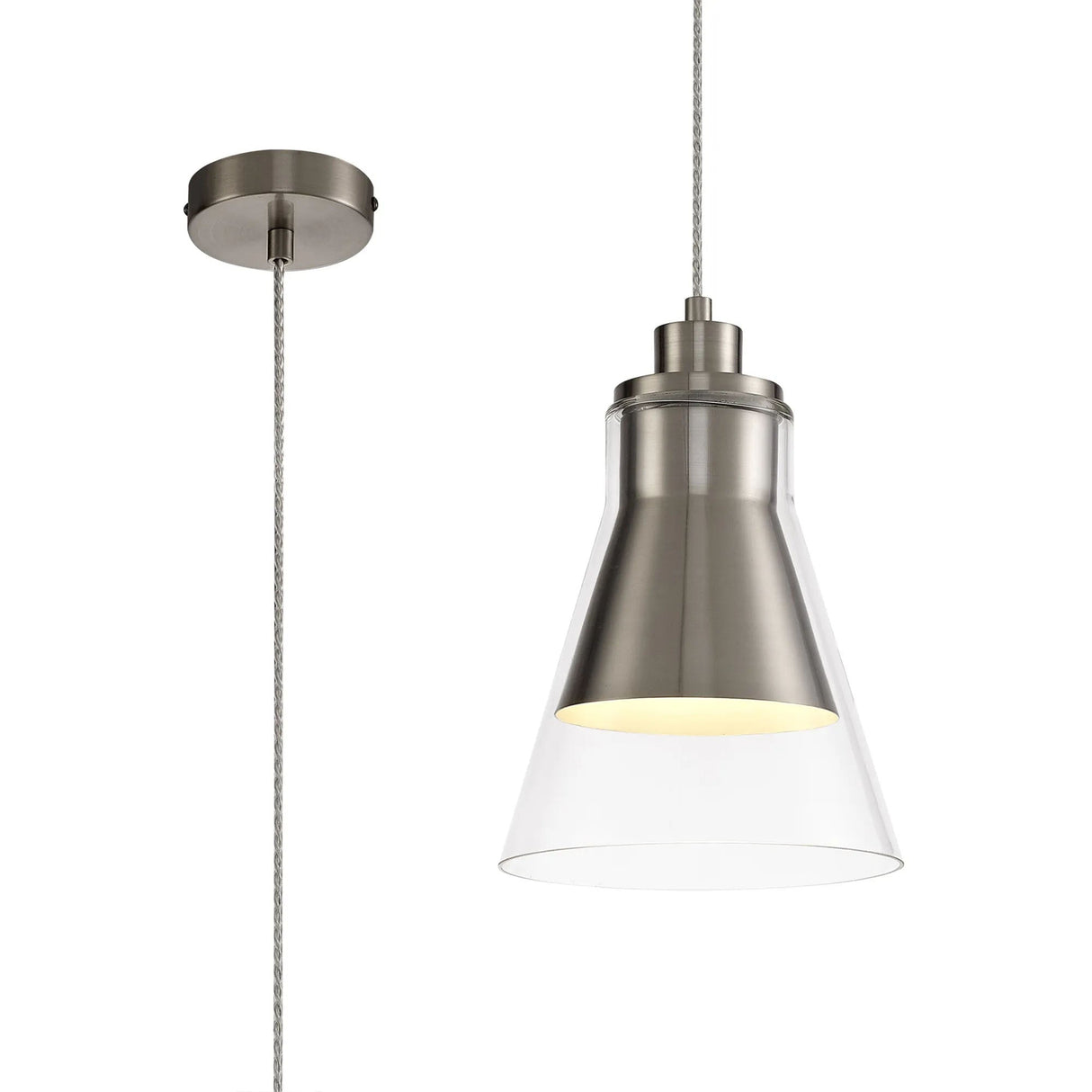 Hindmarch Pendant, 1 x E27, Satin Nickel/Clear Glass