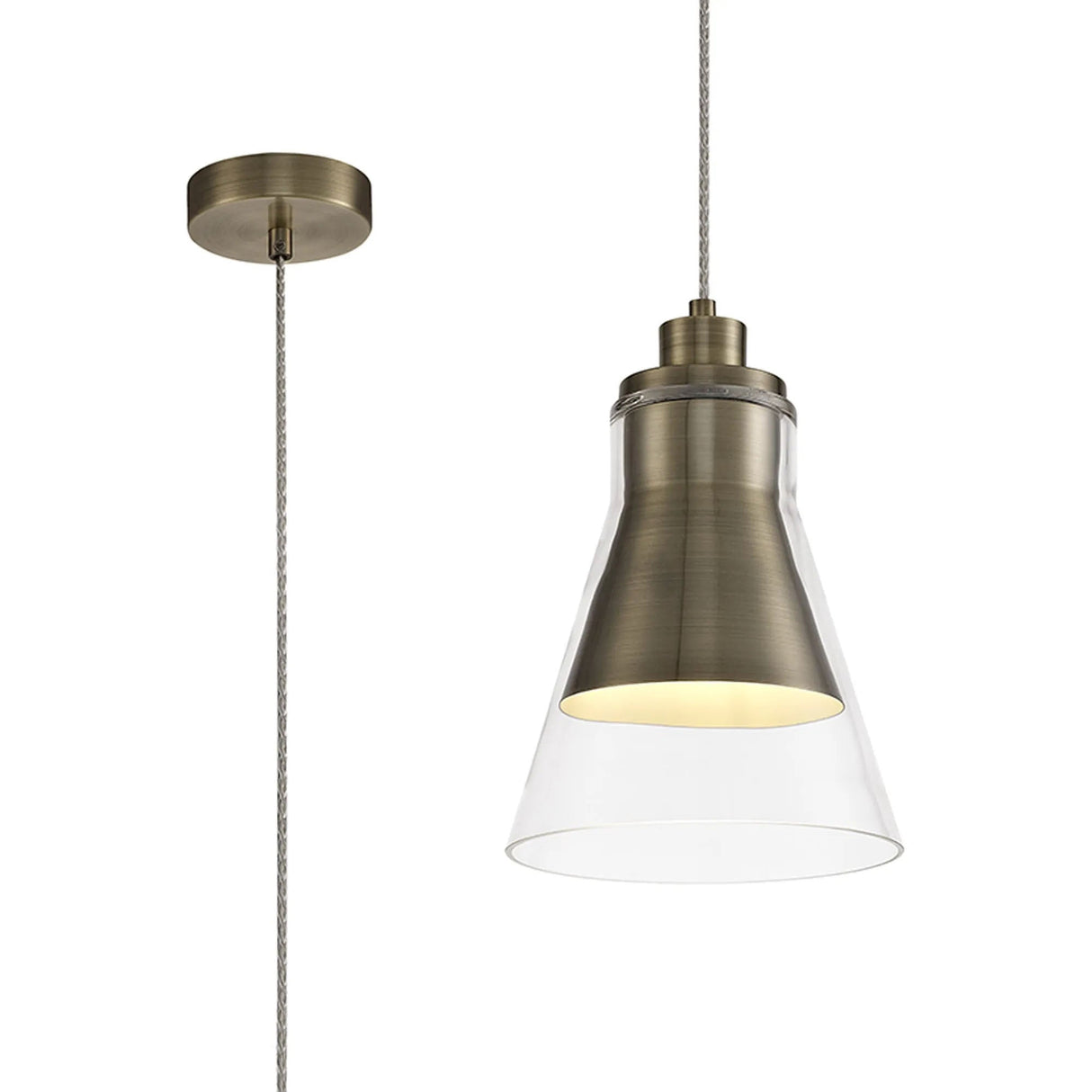 Hindmarch Pendant, 1 x E27, Antique Brass/Clear Glass