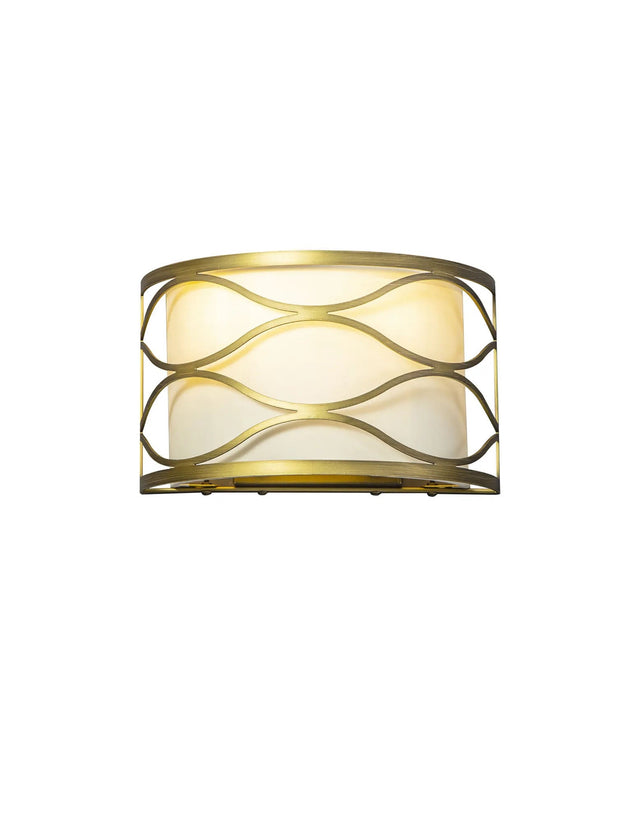 Hinnegan Wall Lamp 2 x E14 Aged Gold/Cream Fabric Shade