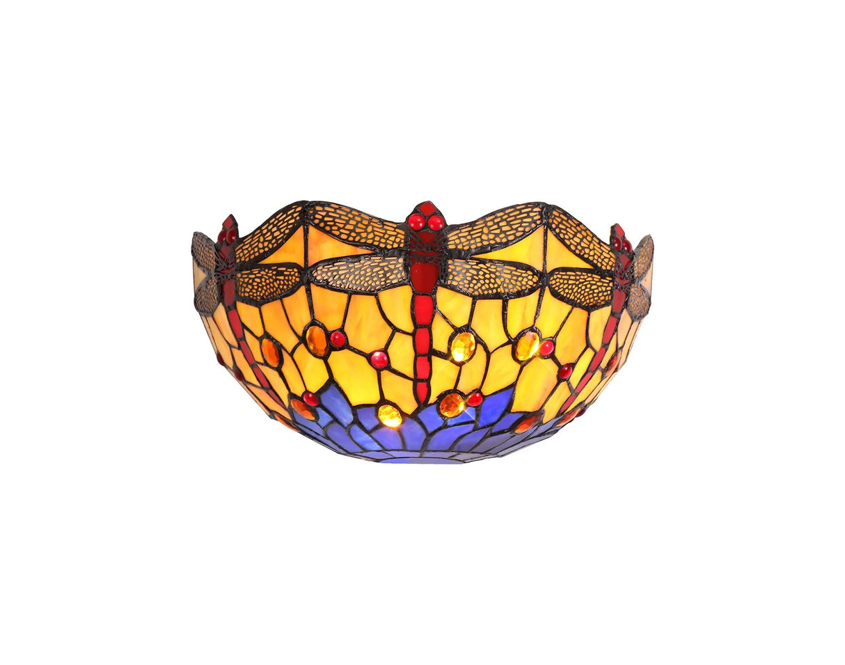 Hinnigan Tiffany Wall Lamp, 2 x E14, Blue/Orange/Crystal