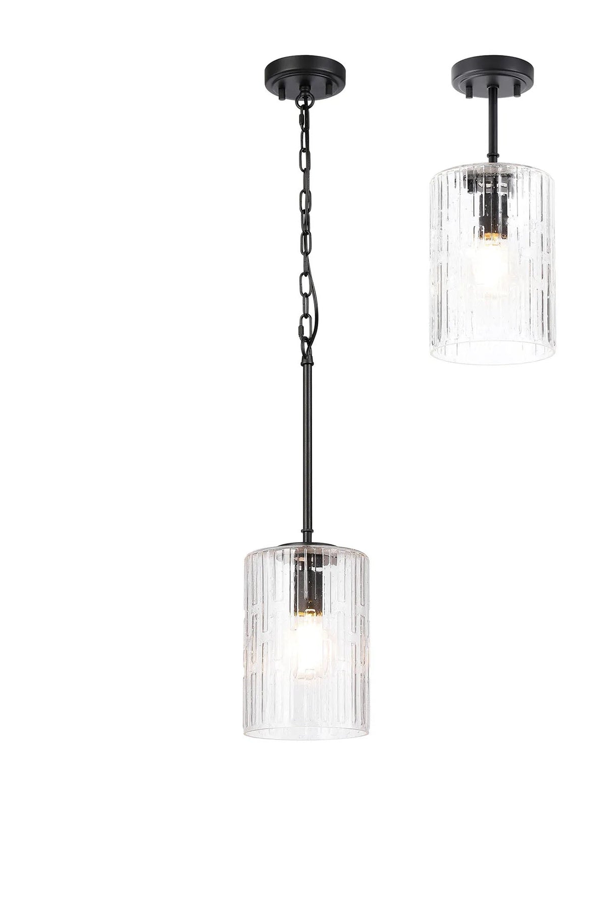 Hitchens Satin Black Pendant/Semi Flush/Semi Flush 1 x E27 With Cylinder Ribbed Glass (A)