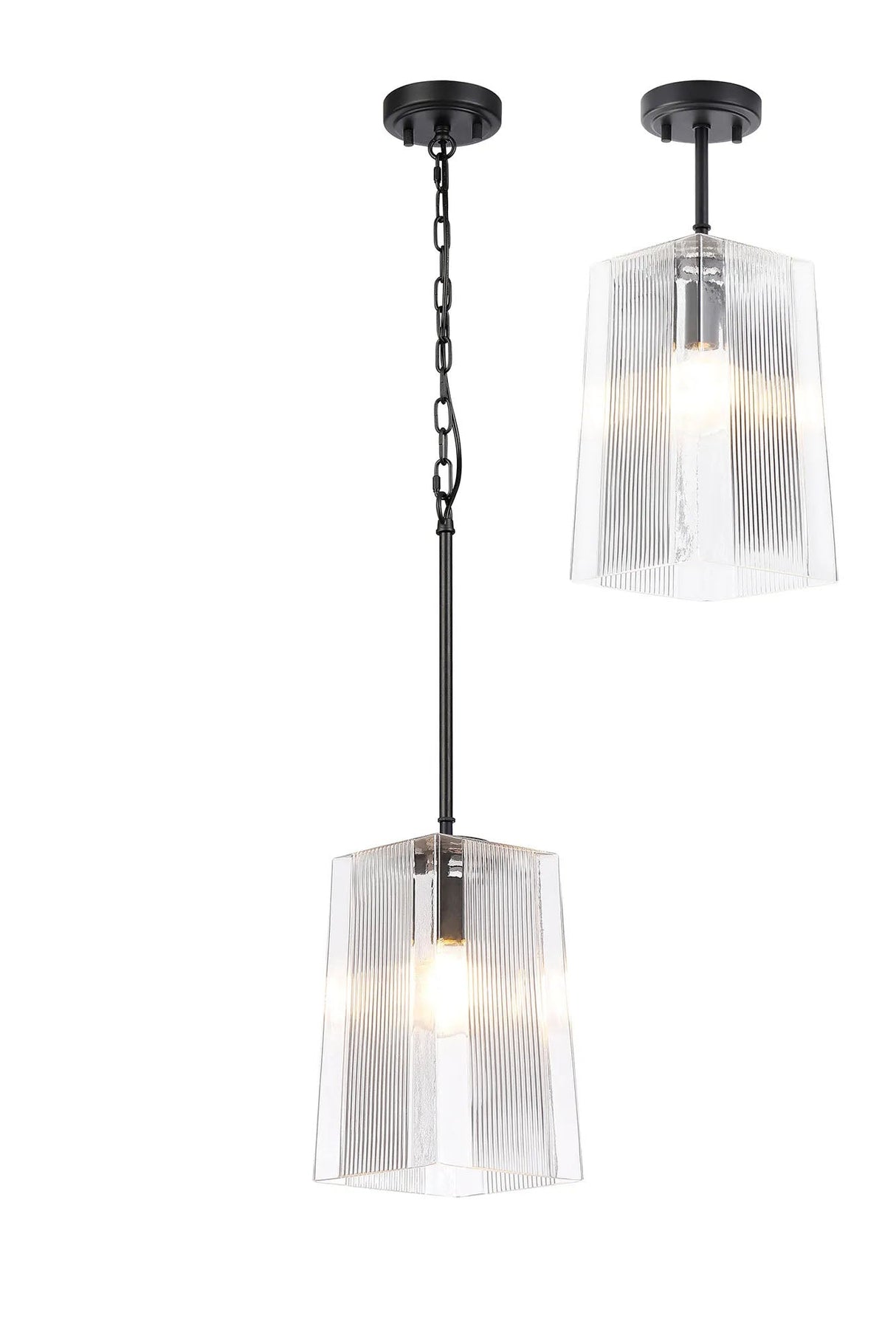 Hitchens Satin Black Pendant/Semi Flush/Semi Flush 1 x E27 With Square Ribbed Glass (C)