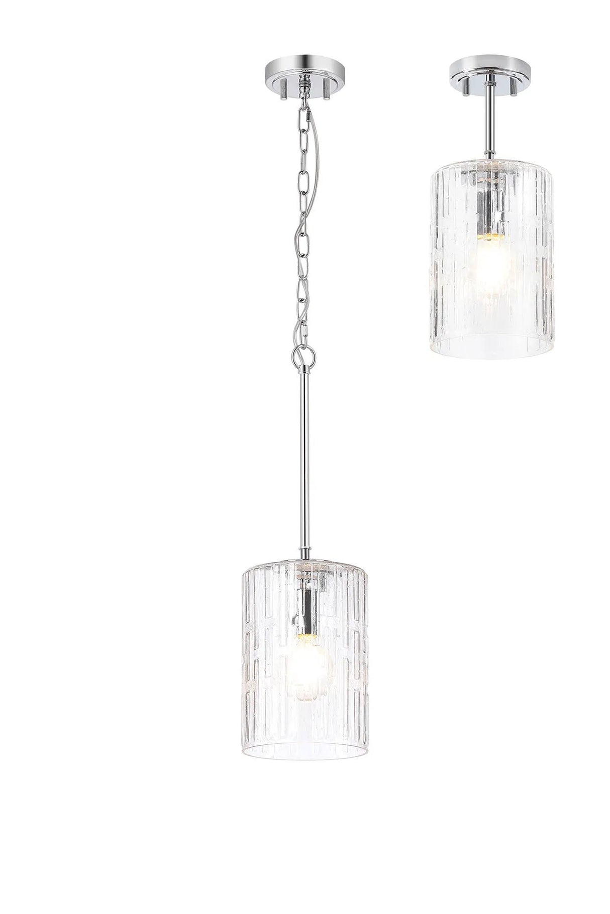 Hitchens Polished Chrome Pendant/Semi Flush/Semi Flush 1 x E27 With Cylinder Ribbed Glass (A)