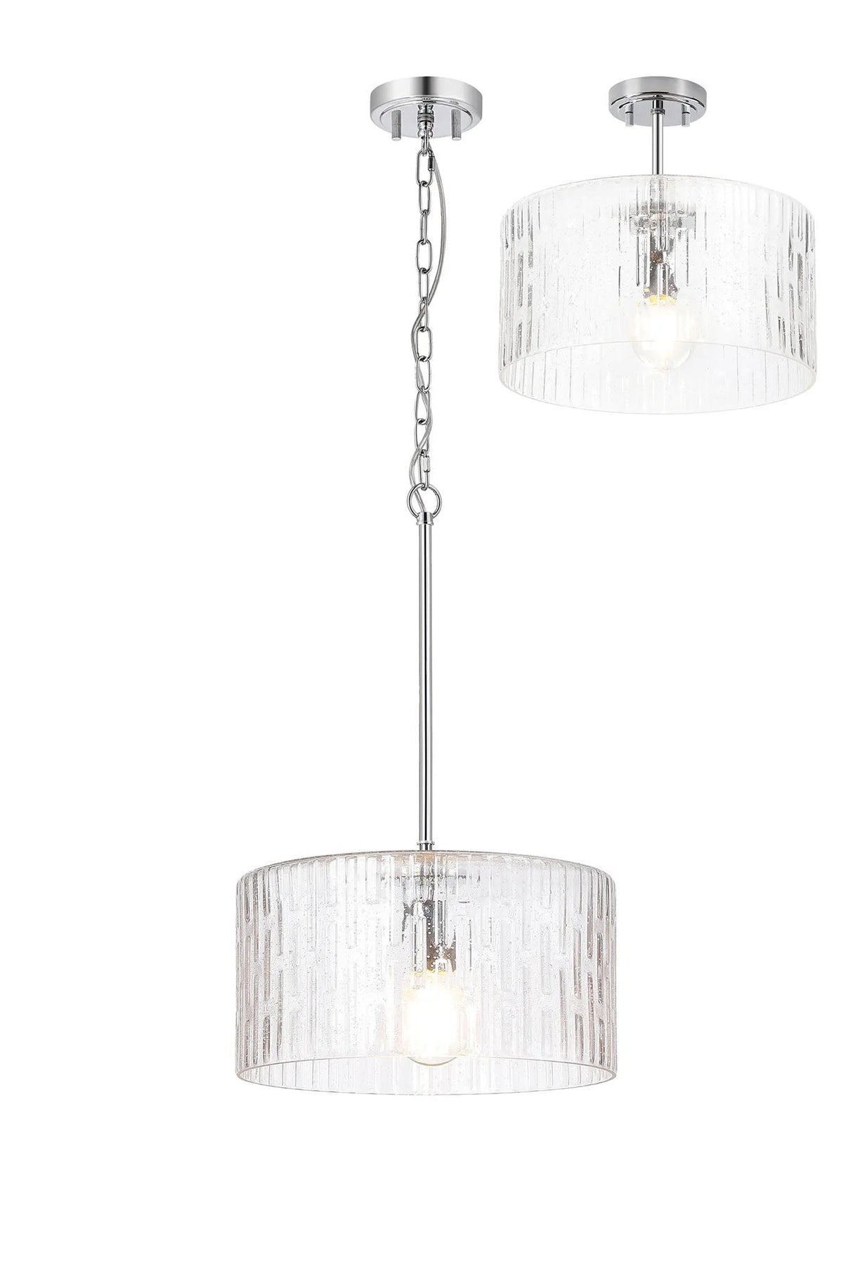 Hitchens Polished Chrome Pendant/Semi Flush/Semi Flush 1 x E27 With Drum Ribbed Glass (B)