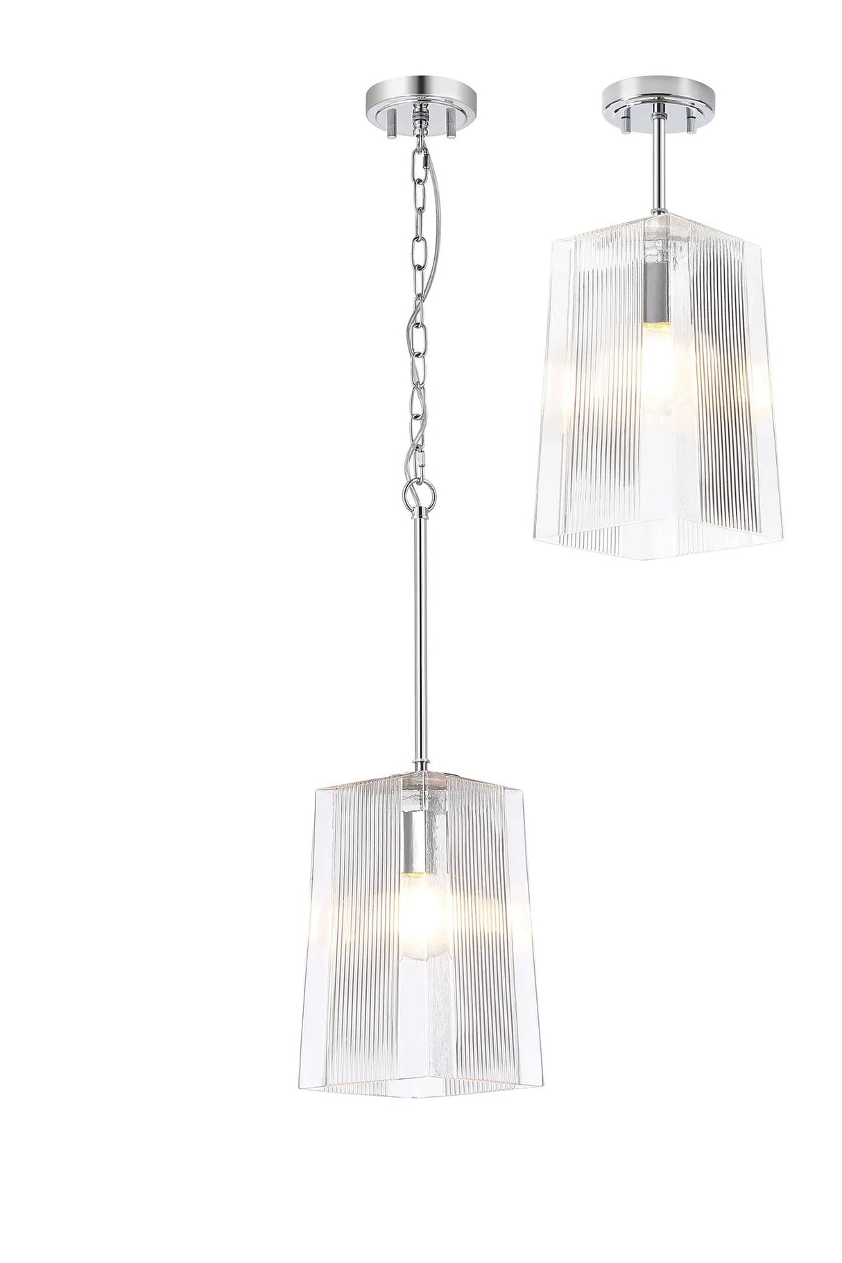 Hitchens Polished Chrome Pendant/Semi Flush/Semi Flush 1 x E27 With Square Ribbed Glass (C)