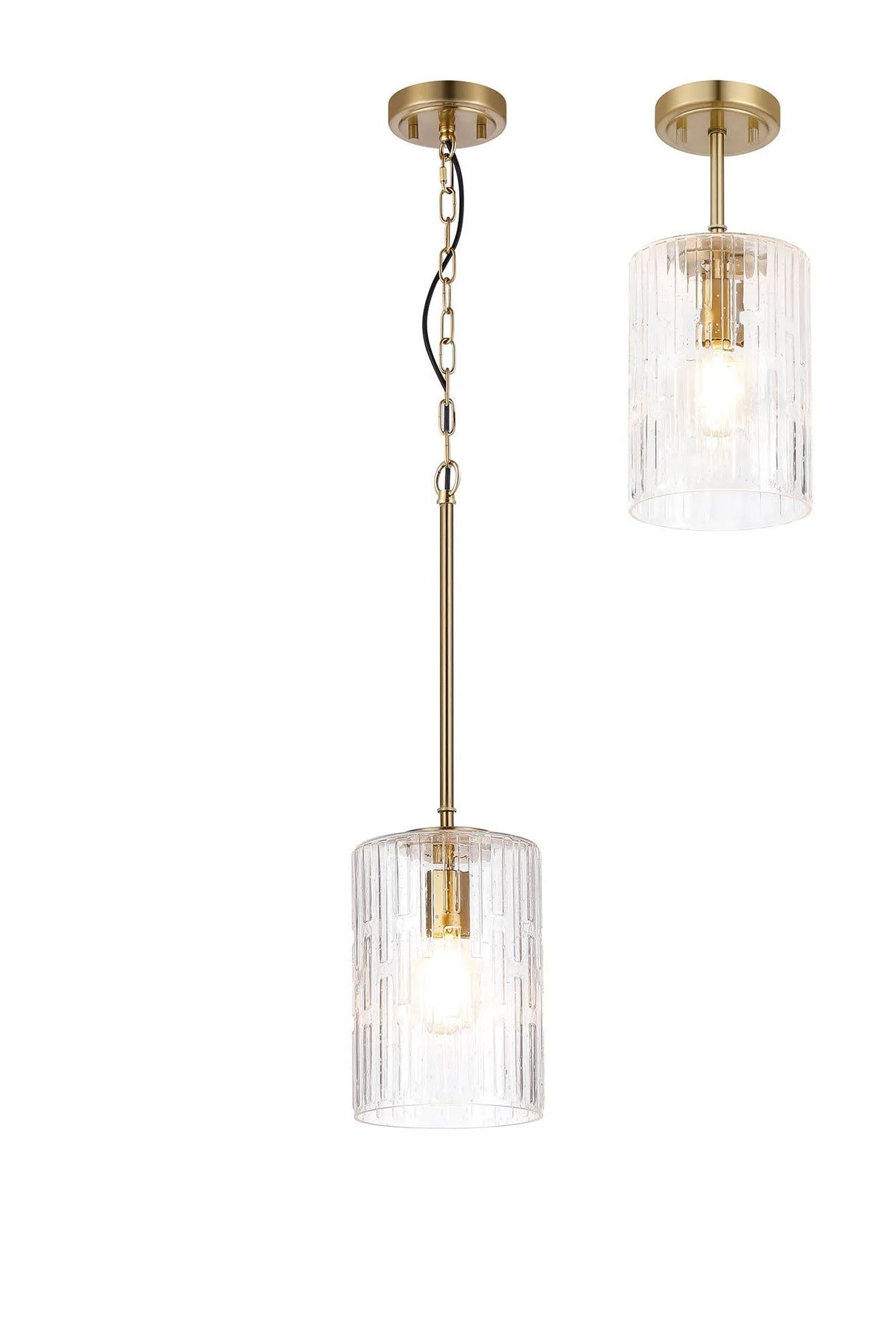 Hitchens Gold Pendant/Semi Flush/Semi Flush 1 x E27 With Cylinder Ribbed Glass (A)