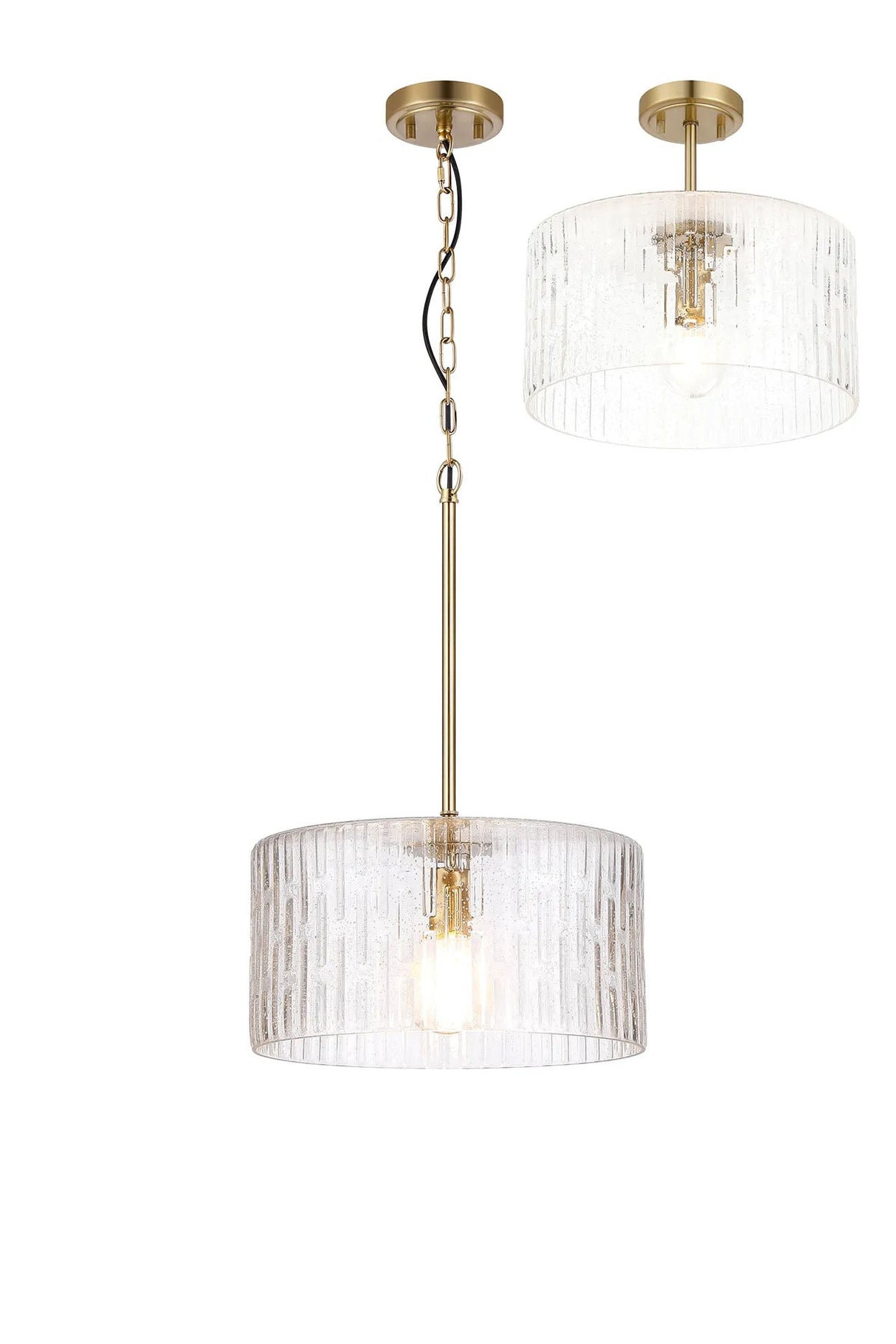 Hitchens Gold Pendant/Semi Flush/Semi Flush 1 x E27 With Drum Ribbed Glass (B)