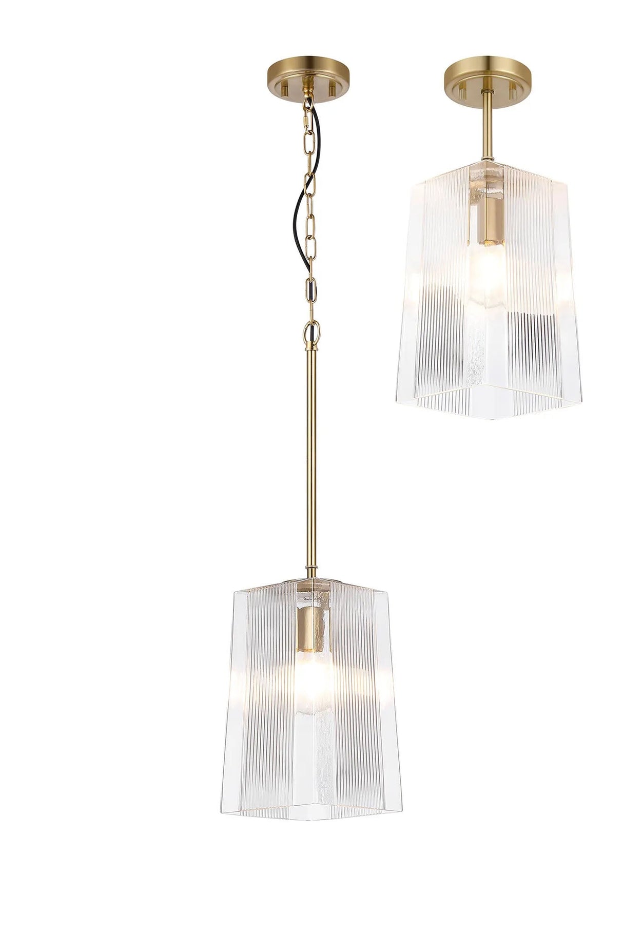 Hitchens Gold Pendant/Semi Flush/Semi Flush 1 x E27 With Square Ribbed Glass (C)