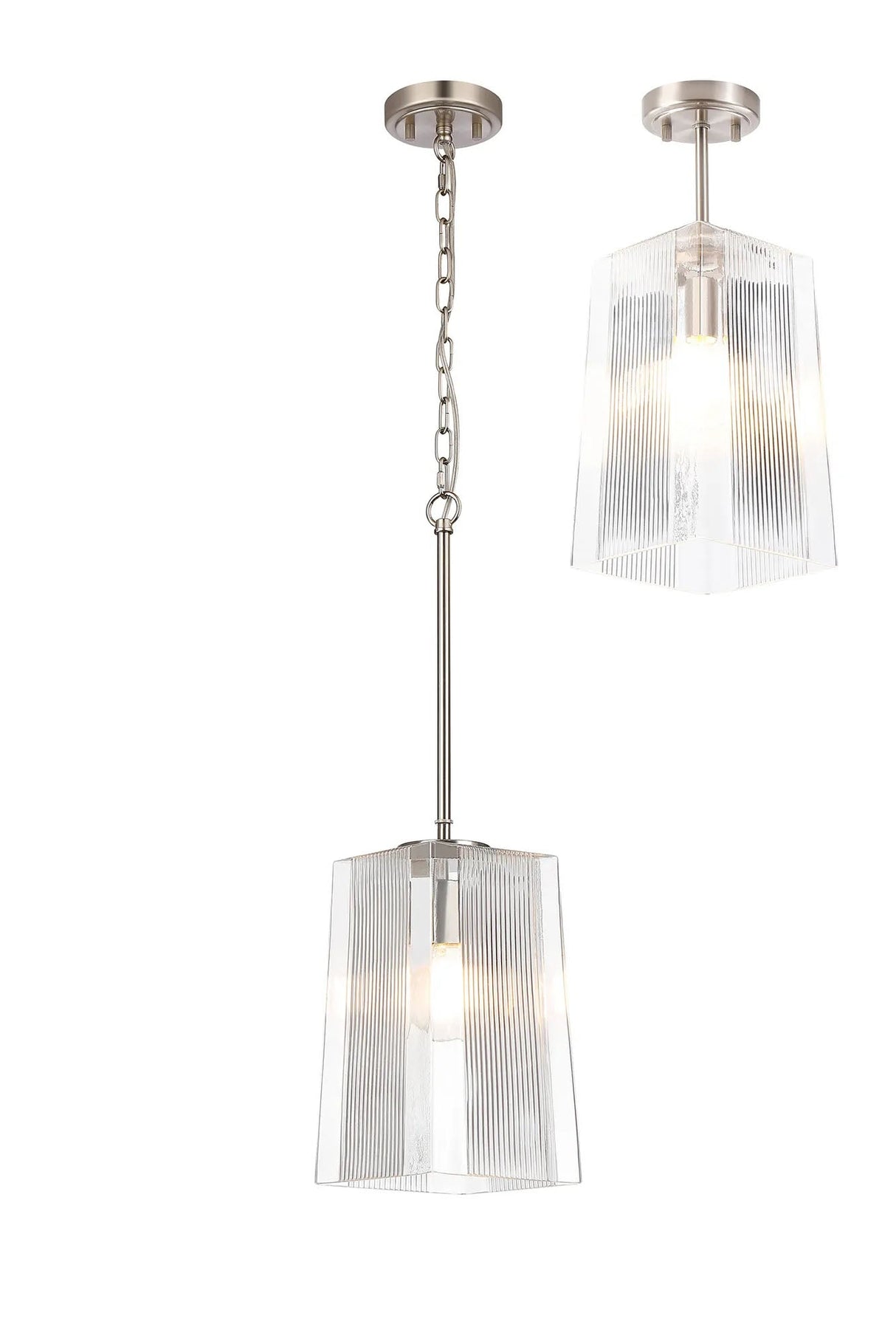 Hitchens Satin Nickel Pendant/Semi Flush/Semi Flush 1 x E27 With Square Ribbed Glass (C)