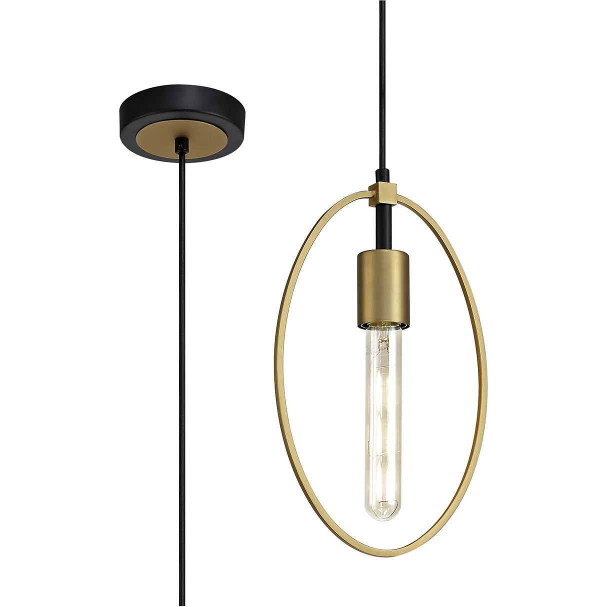 Hodgson Single Small Circle Pendant, 1 x E27, Sand Gold/Matt Black