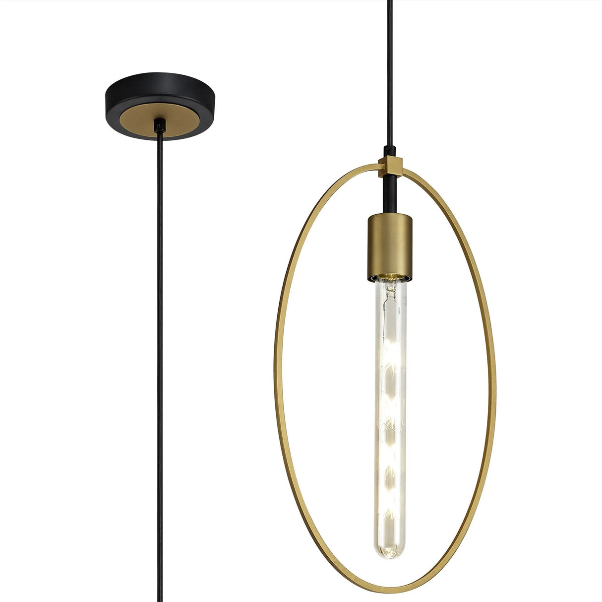 Hodgson Single Large Circle Pendant, 1 x E27, Sand Gold/Matt Black
