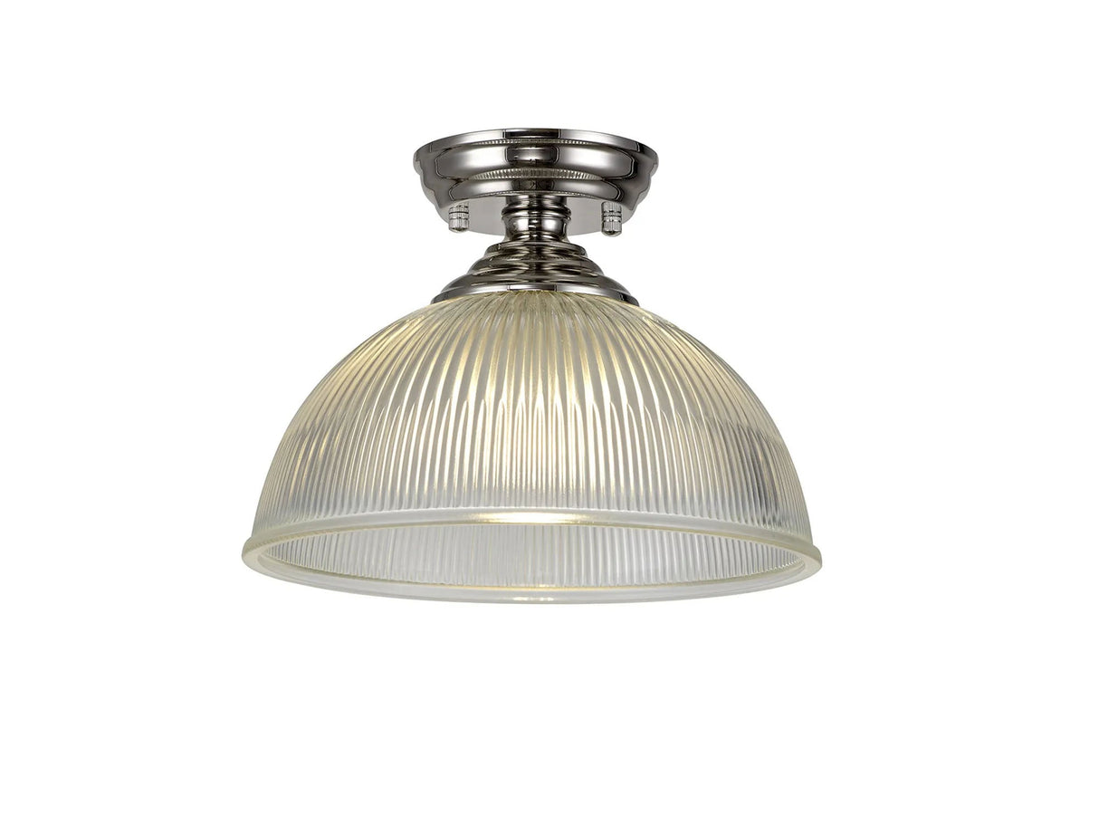 Holloway 1 Light Flush Ceiling E27 With Dome 30cm Glass Shade Polished Nickel/Clear