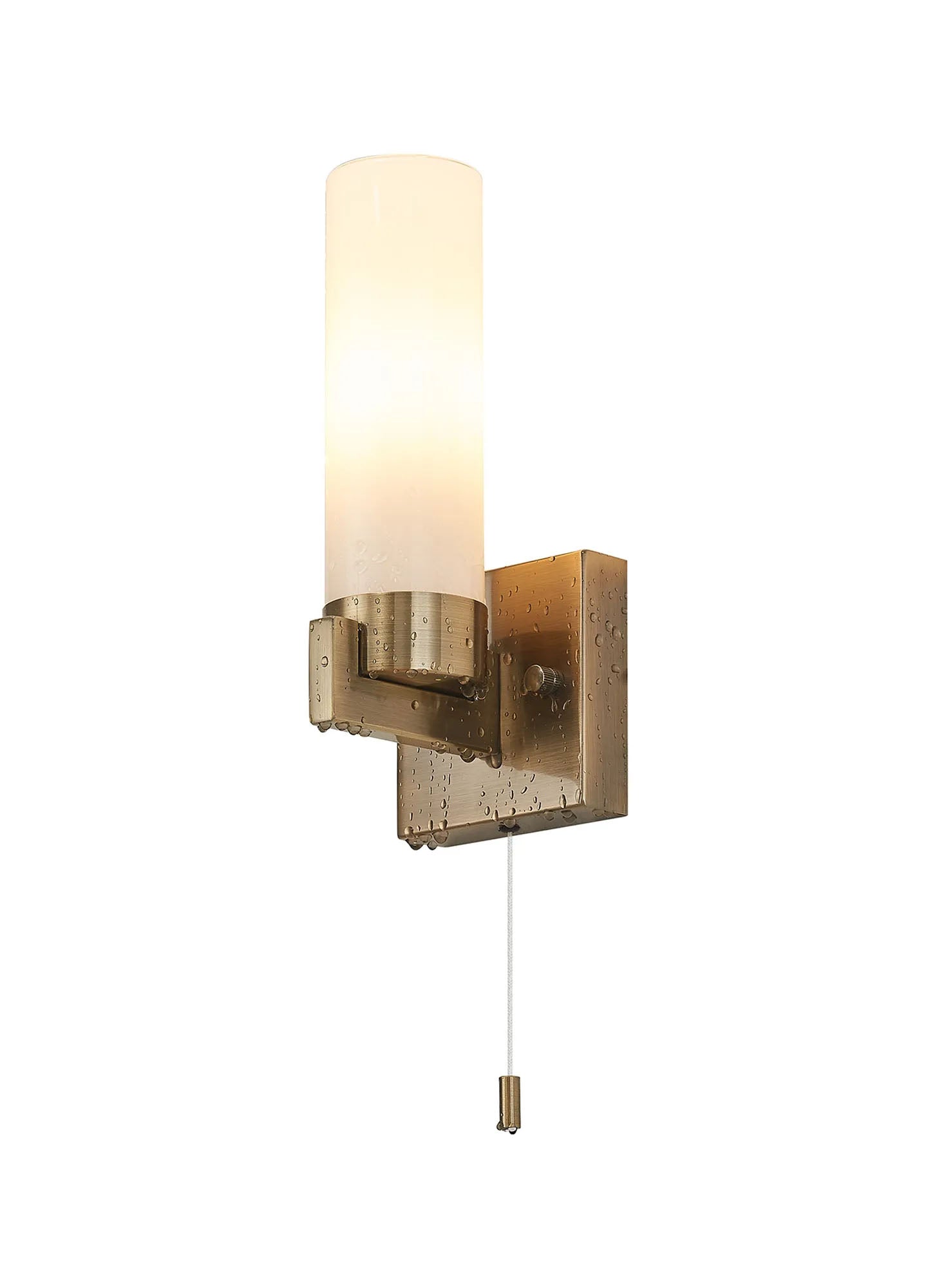 Hood Pull Switch Wall Light 1 Light E14 IP44 Antique Brass/Opal Glass