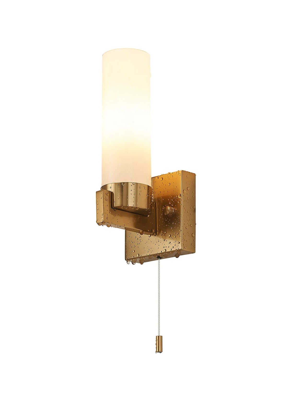 Hood Pull Switch Wall Light 1 Light E14 IP44 Brass Gold/Opal Glass