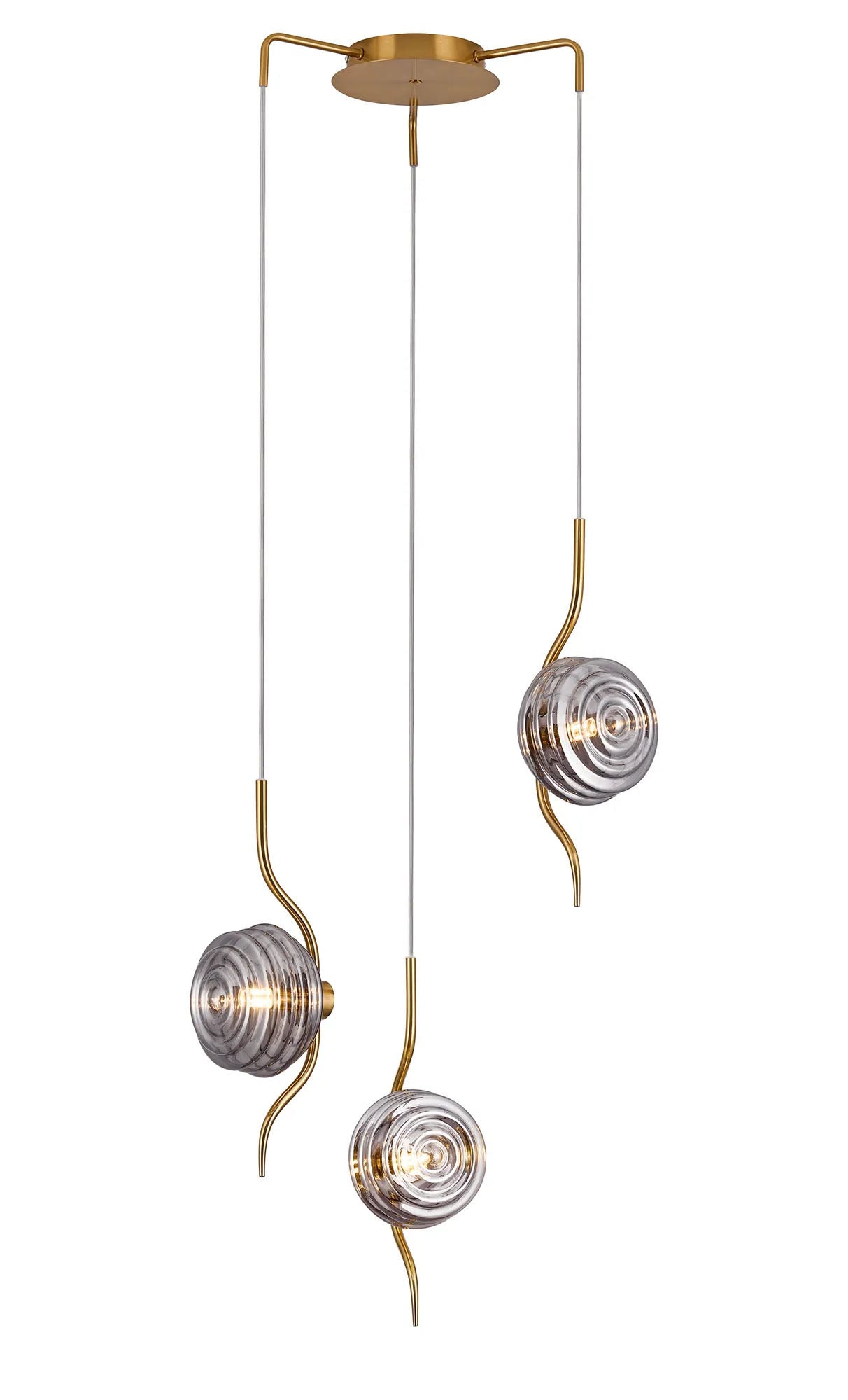 Hunt Round 3 Light Spider Pendant With 160mm Glass, Brass/Smoke