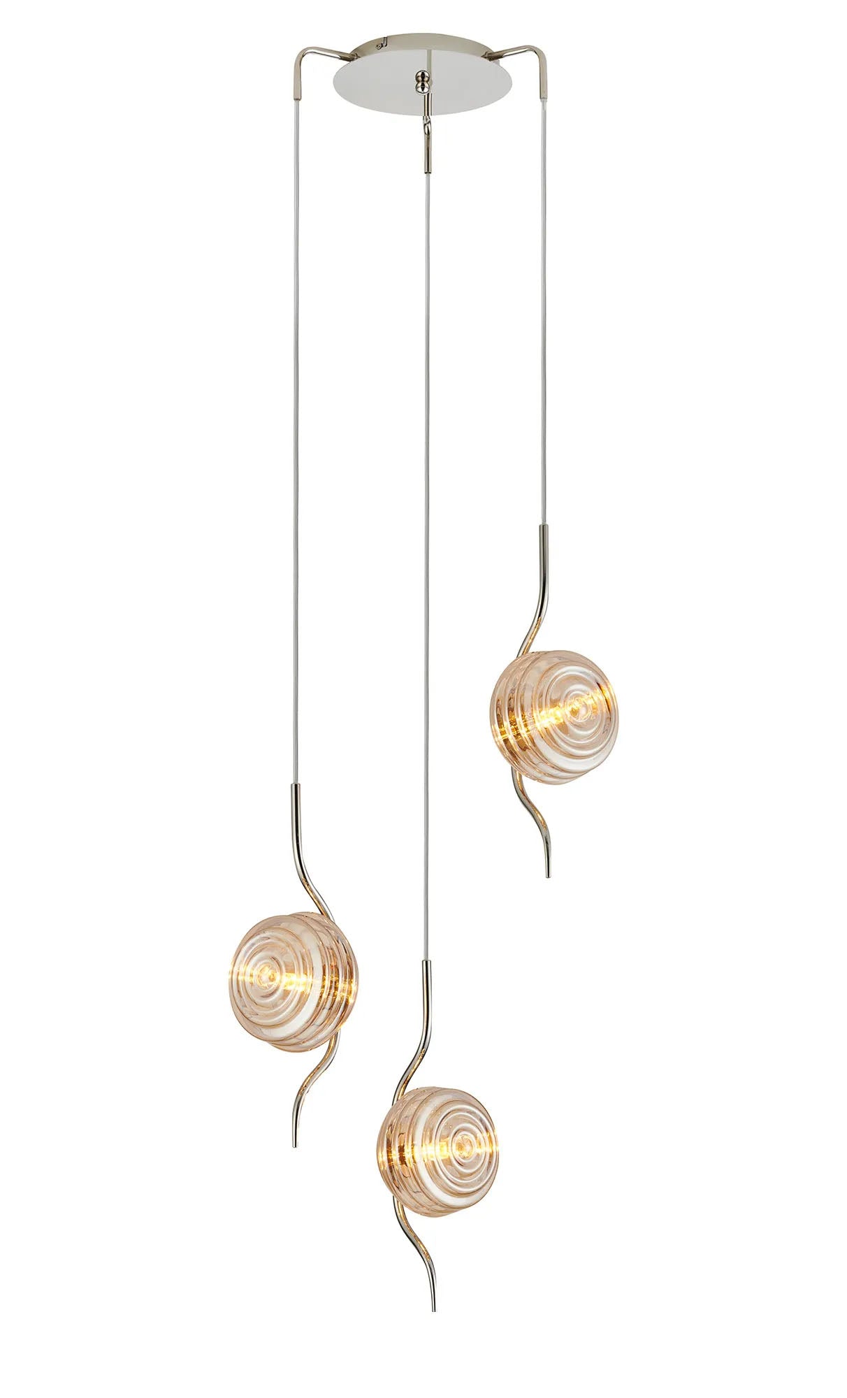 Hunt Round 3 Light Spider Pendant With 160mm Glass, Polished Nickel/Amber