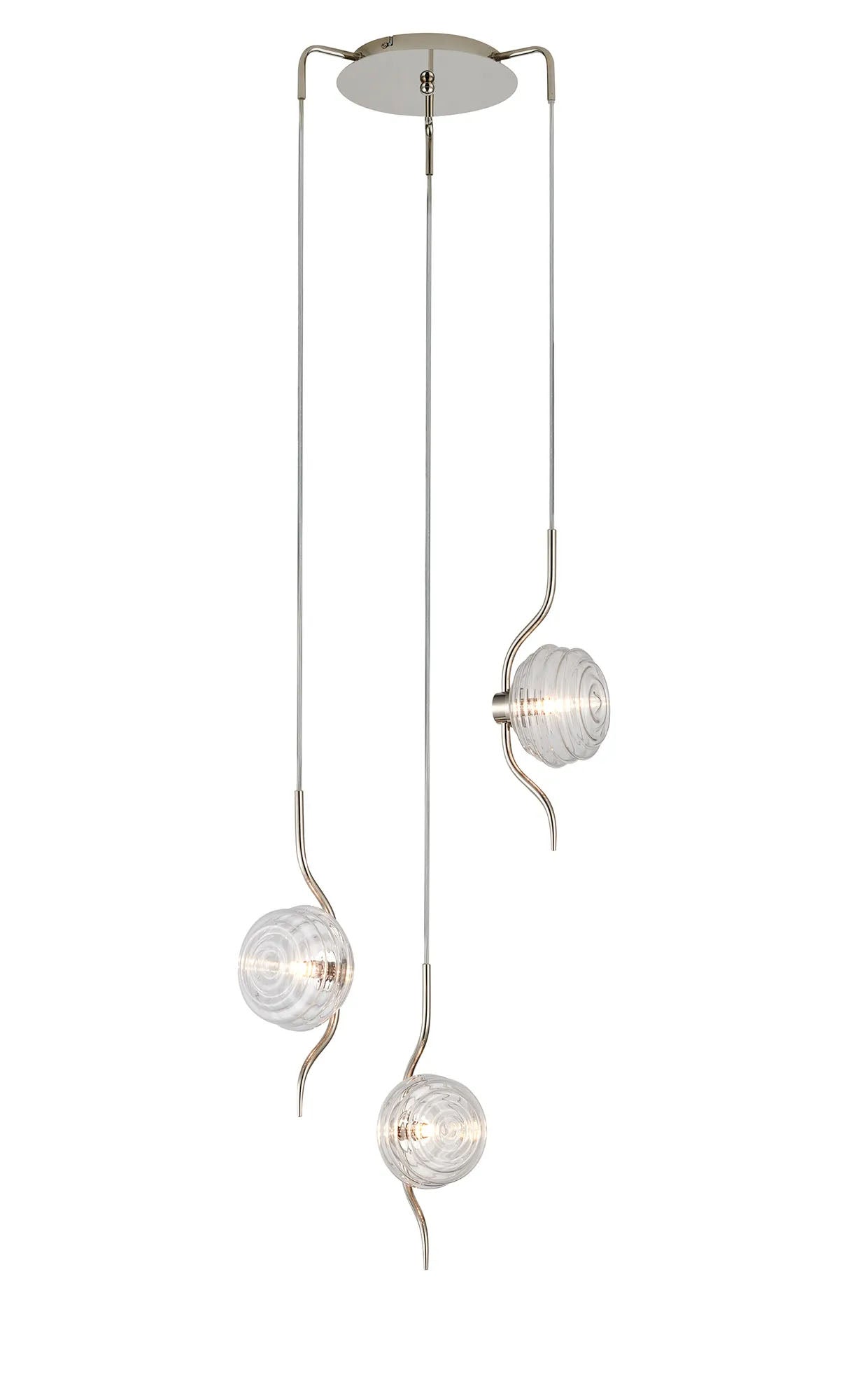 Hunt Round 3 Light Spider Pendant With 160mm Glass, Polished Nickel/Clear