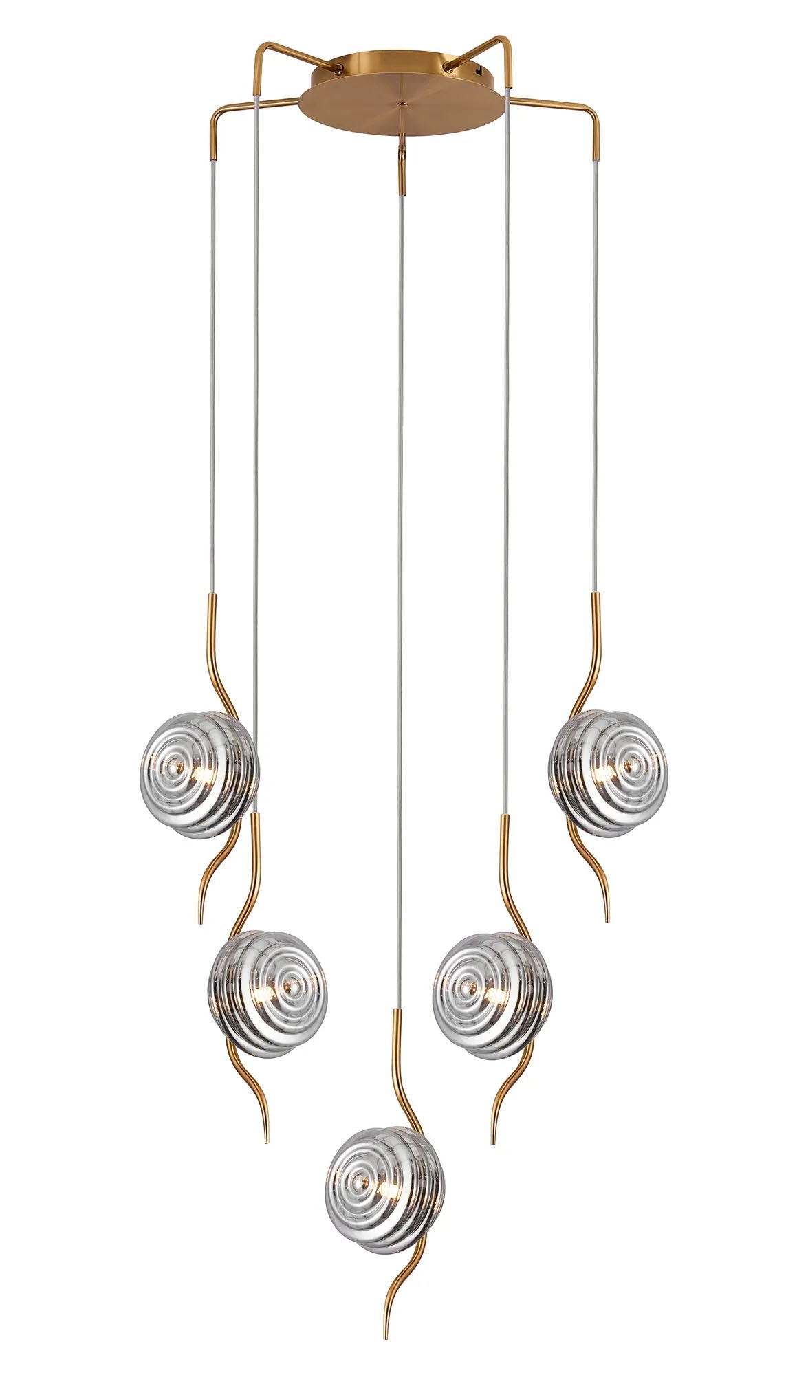 Hunt Round 5 Light Spider Pendant With 160mm Glass, Brass/Smoke