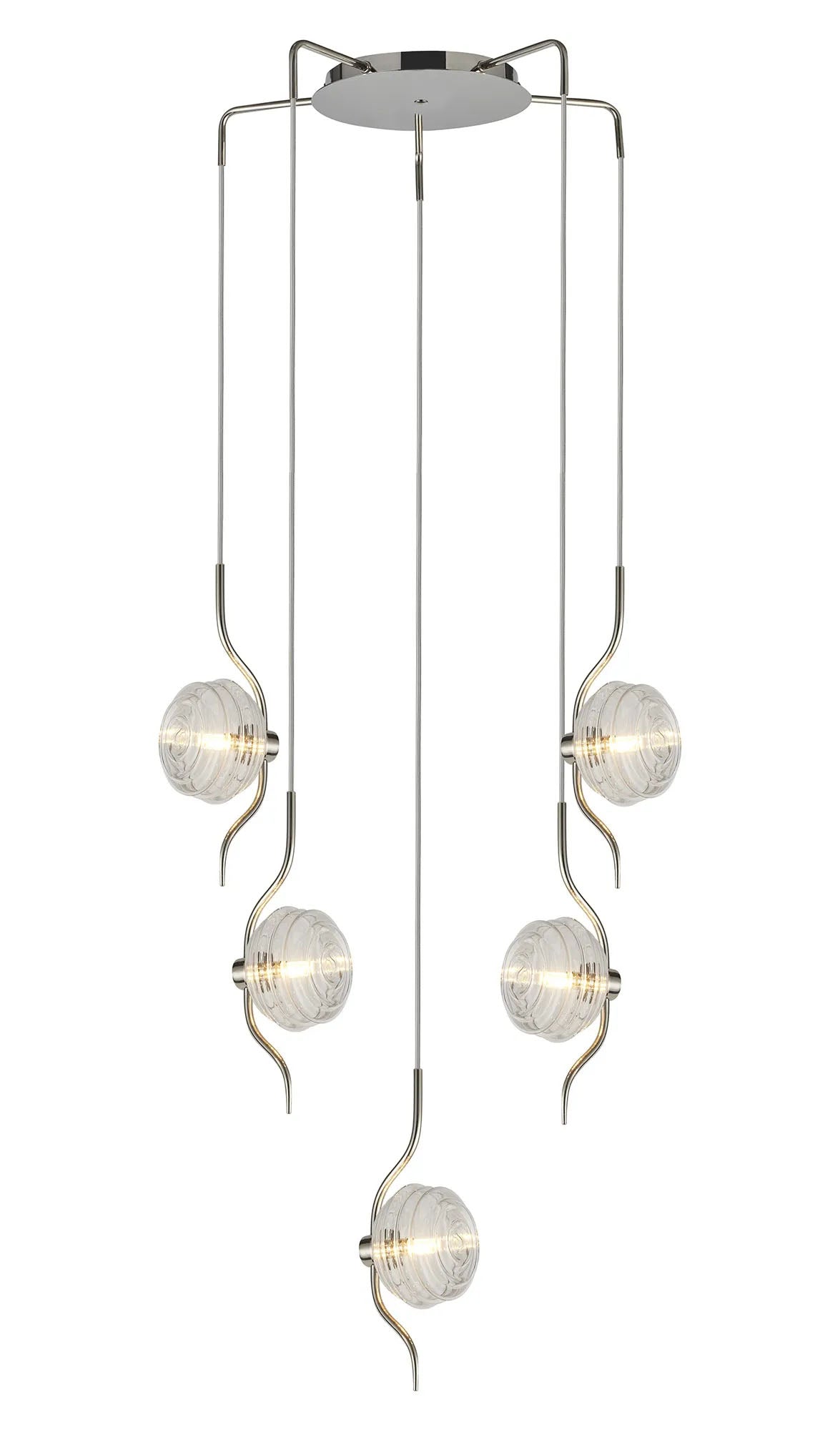 Hunt Round 5 Light Spider Pendant With 160mm Glass, Polished Nickel/Clear