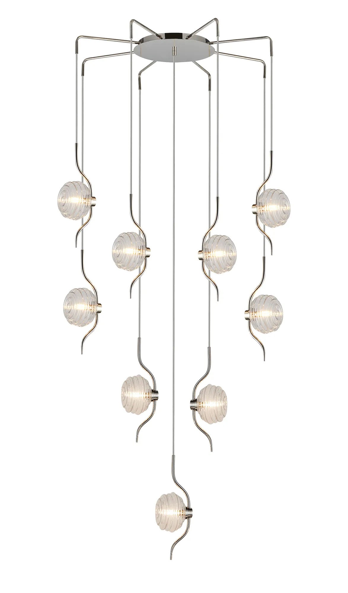 Hunt Round 9 Light Spider Pendant With 160mm Glass, Polished Nickel/Clear