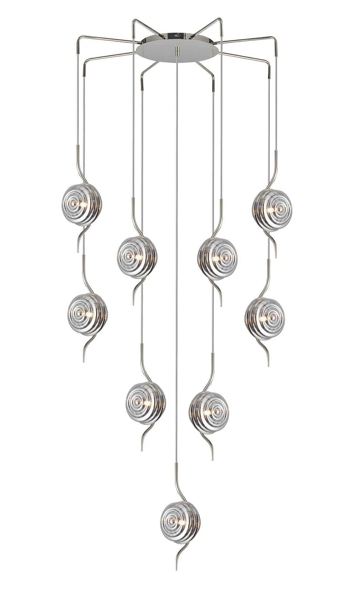 Hunt Round 9 Light Spider Pendant With 160mm Glass, Polished Nickel/Smoke