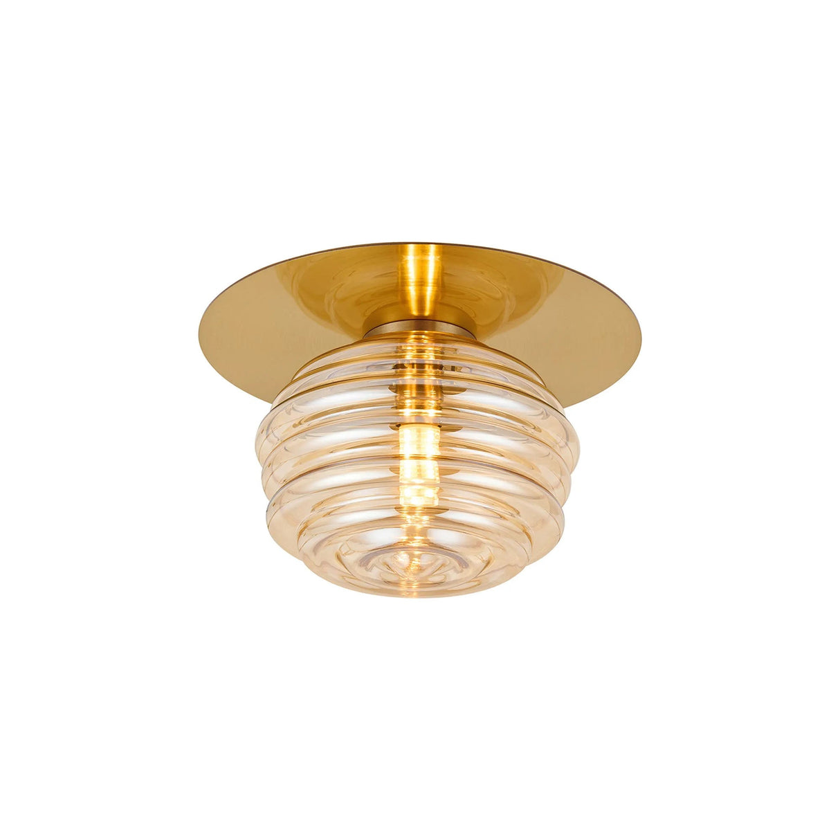 Hunt Round 1 Light Flush/Wall Light With 160mm Glass, Brass/Amber