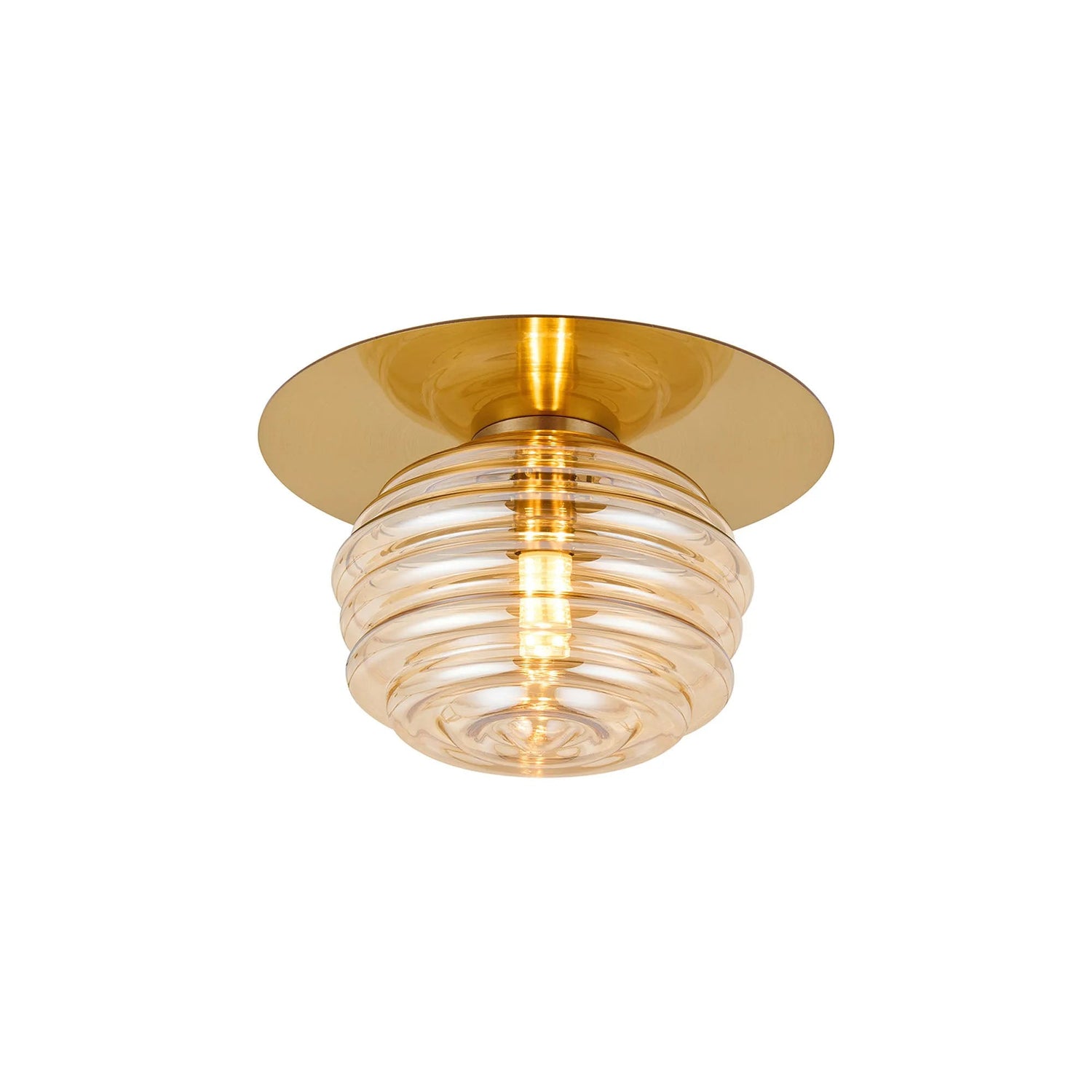 Hunt Round 1 Light Flush/Wall Light With 160mm Glass, Brass/Amber