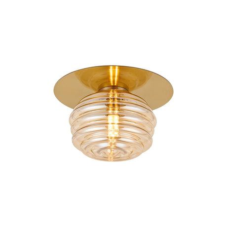 Hunt Round 1 Light Flush/Wall Light With 160mm Glass, Brass/Amber